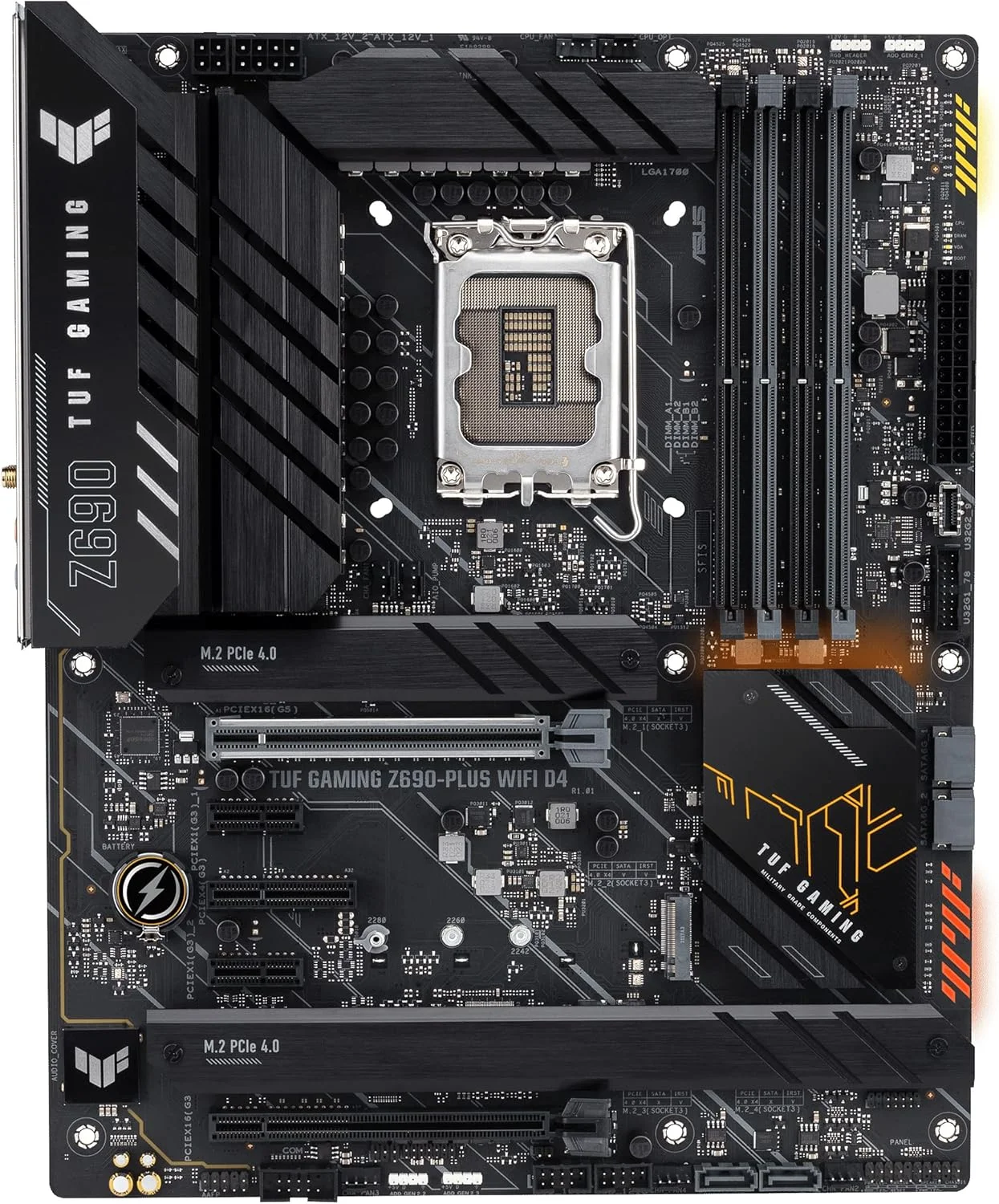 مادربرد گیمینگ ایسوس TUF Gaming Z690 Plus WiFi D4 LGA1700 اینتل نسل دوازدهم ATX، PCIe 5.0، DDR4، 4xM.2/NVMe SSD، 14+2 مرحله قدرت، WiFi 6، LAN 2.5 گیگابیتی، USB 3.2 Gen 2 Type C جلویی، هدرهای ARGB - مشکی مادربرد گیمینگ ایسوس TUF Gaming Z690 Plus WiFi D4 LGA1700 اینتل نسل دوازدهم ATX، PCIe 5.0، DDR4، 4xM.2/NVMe SSD، 14+2 مرحله قدرت، WiFi 6، LAN 2.5 گیگابیتی، USB 3.2 Gen 2 Type C جلویی، هدرهای ARGB - مشکی