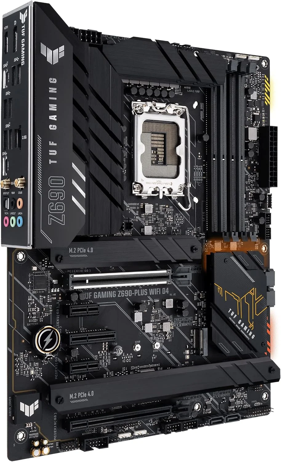 مادربرد گیمینگ ایسوس TUF Gaming Z690 Plus WiFi D4 LGA1700 اینتل نسل دوازدهم ATX، PCIe 5.0، DDR4، 4xM.2/NVMe SSD، 14+2 مرحله قدرت، WiFi 6، LAN 2.5 گیگابیتی، USB 3.2 Gen 2 Type C جلویی، هدرهای ARGB - مشکی مادربرد گیمینگ ایسوس TUF Gaming Z690 Plus WiFi D4 LGA1700 اینتل نسل دوازدهم ATX، PCIe 5.0، DDR4، 4xM.2/NVMe SSD، 14+2 مرحله قدرت، WiFi 6، LAN 2.5 گیگابیتی، USB 3.2 Gen 2 Type C جلویی، هدرهای ARGB - مشکی