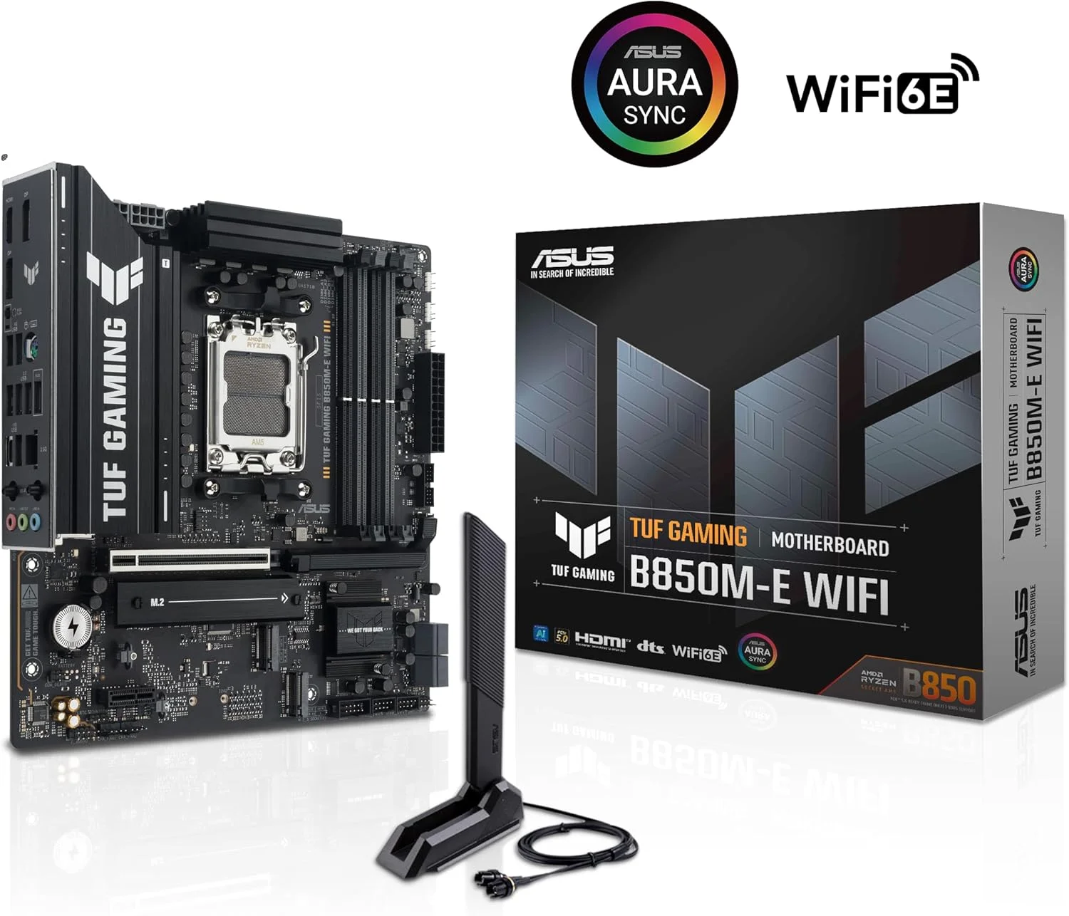 مادربرد گیمینگ ایسوس TUF B850M-E Wi-Fi AMD Micro-ATX، دارای 8+2+1 مرحله قدرت، DDR5، اسلات های PCIe 5.0، 3 اسلات M.2، Wi-Fi 6E، اترنت Realtek 2.5 Gb، USB-C 10 Gbps، BIOS Flashback و Aura Sync مادربرد گیمینگ ایسوس TUF B850M-E Wi-Fi AMD Micro-ATX، دارای 8+2+1 مرحله قدرت، DDR5، اسلات های PCIe 5.0، 3 اسلات M.2، Wi-Fi 6E، اترنت Realtek 2.5 Gb، USB-C 10 Gbps، BIOS Flashback و Aura Sync
