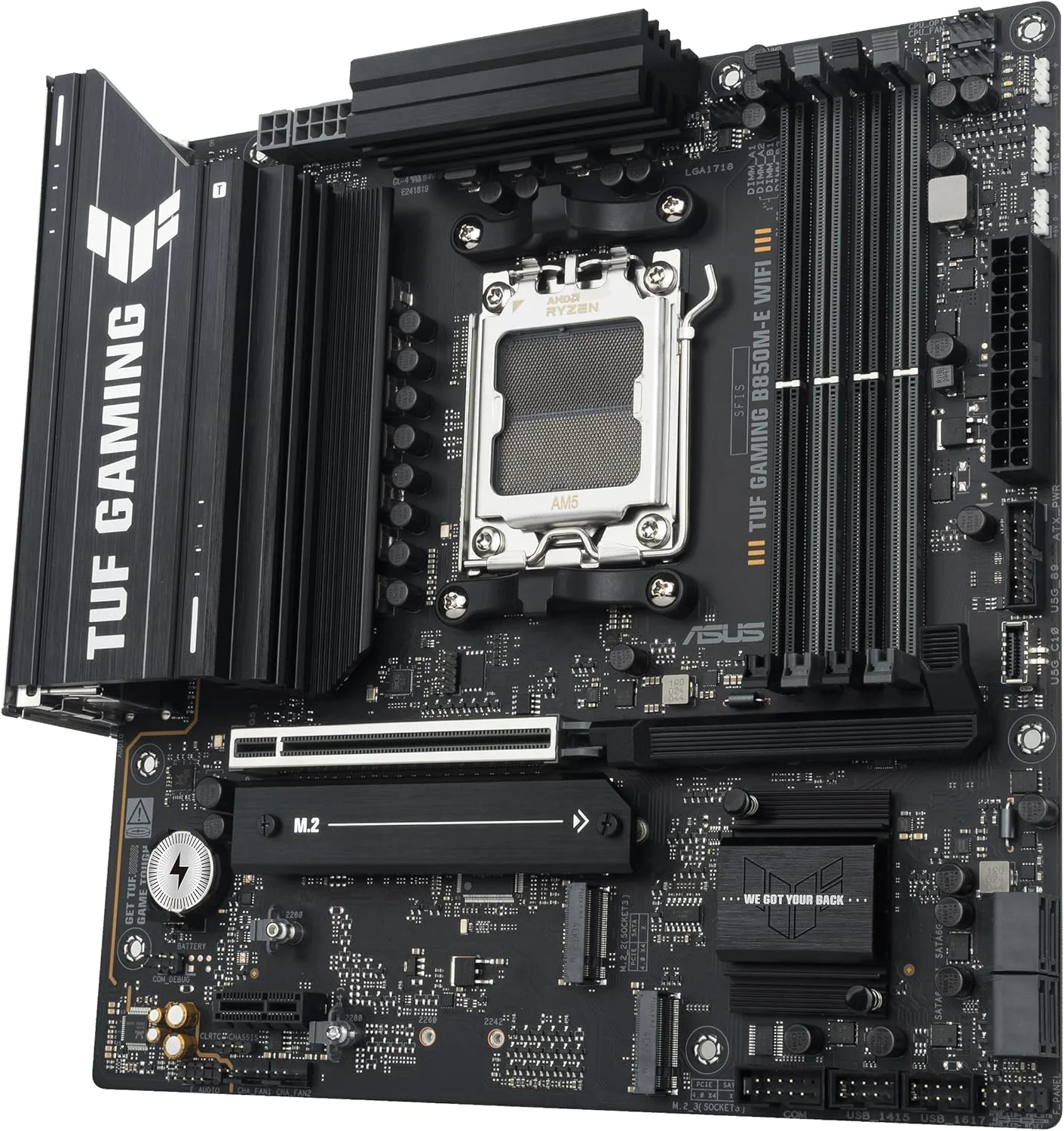 مادربرد گیمینگ ایسوس TUF B850M-E Wi-Fi AMD Micro-ATX، دارای 8+2+1 مرحله قدرت، DDR5، اسلات های PCIe 5.0، 3 اسلات M.2، Wi-Fi 6E، اترنت Realtek 2.5 Gb، USB-C 10 Gbps، BIOS Flashback و Aura Sync مادربرد گیمینگ ایسوس TUF B850M-E Wi-Fi AMD Micro-ATX، دارای 8+2+1 مرحله قدرت، DDR5، اسلات های PCIe 5.0، 3 اسلات M.2، Wi-Fi 6E، اترنت Realtek 2.5 Gb، USB-C 10 Gbps، BIOS Flashback و Aura Sync
