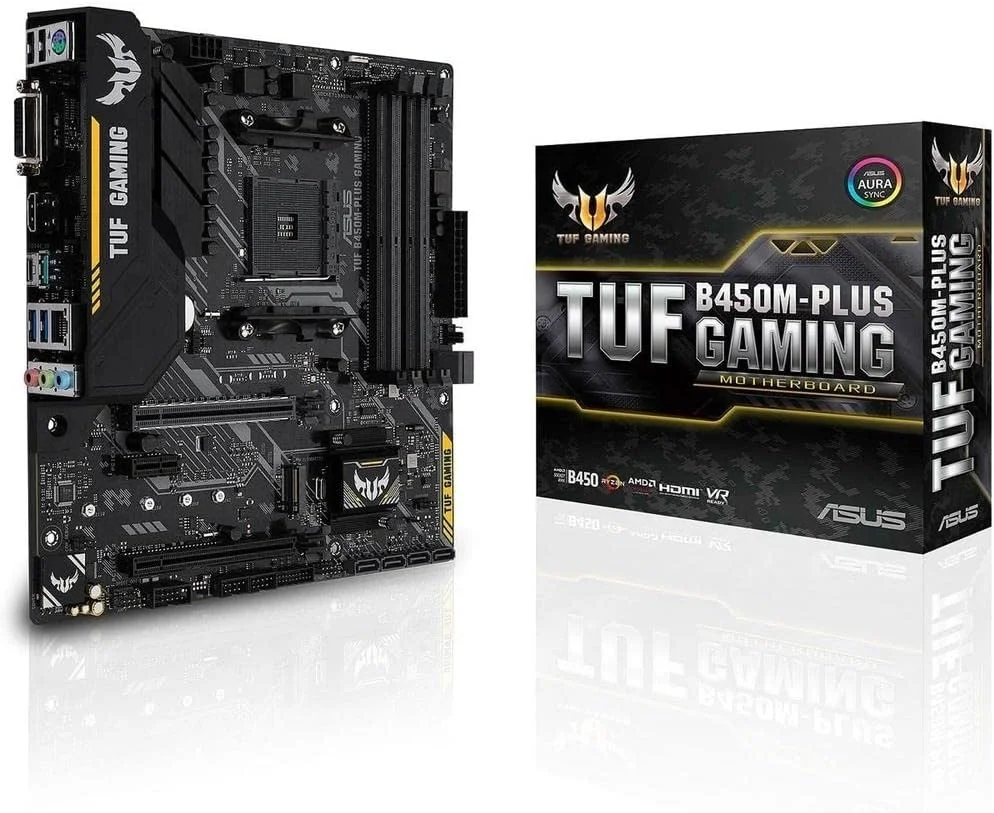 مادربرد گیمینگ ASUS AMD B450 mATX با نورپردازی Aura Sync RGB LED، پشتیبانی از DDR4 3466MHz، M.2 32Gbps، HDMI 2.0b، Type C و USB 3.1 Gen 2 بومی (TUF B450M-PLUS GAMING)