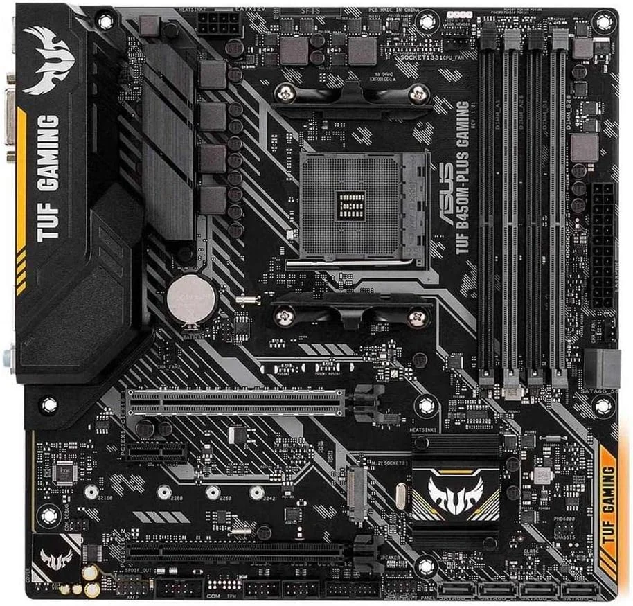 مادربرد گیمینگ ASUS AMD B450 mATX با نورپردازی Aura Sync RGB LED، پشتیبانی از DDR4 3466MHz، M.2 32Gbps، HDMI 2.0b، Type C و USB 3.1 Gen 2 بومی (TUF B450M-PLUS GAMING)