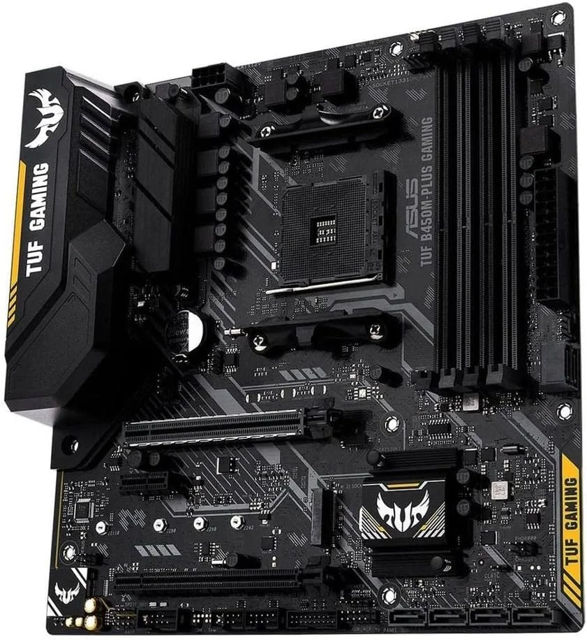 مادربرد گیمینگ ASUS AMD B450 mATX با نورپردازی Aura Sync RGB LED، پشتیبانی از DDR4 3466MHz، M.2 32Gbps، HDMI 2.0b، Type C و USB 3.1 Gen 2 بومی (TUF B450M-PLUS GAMING)