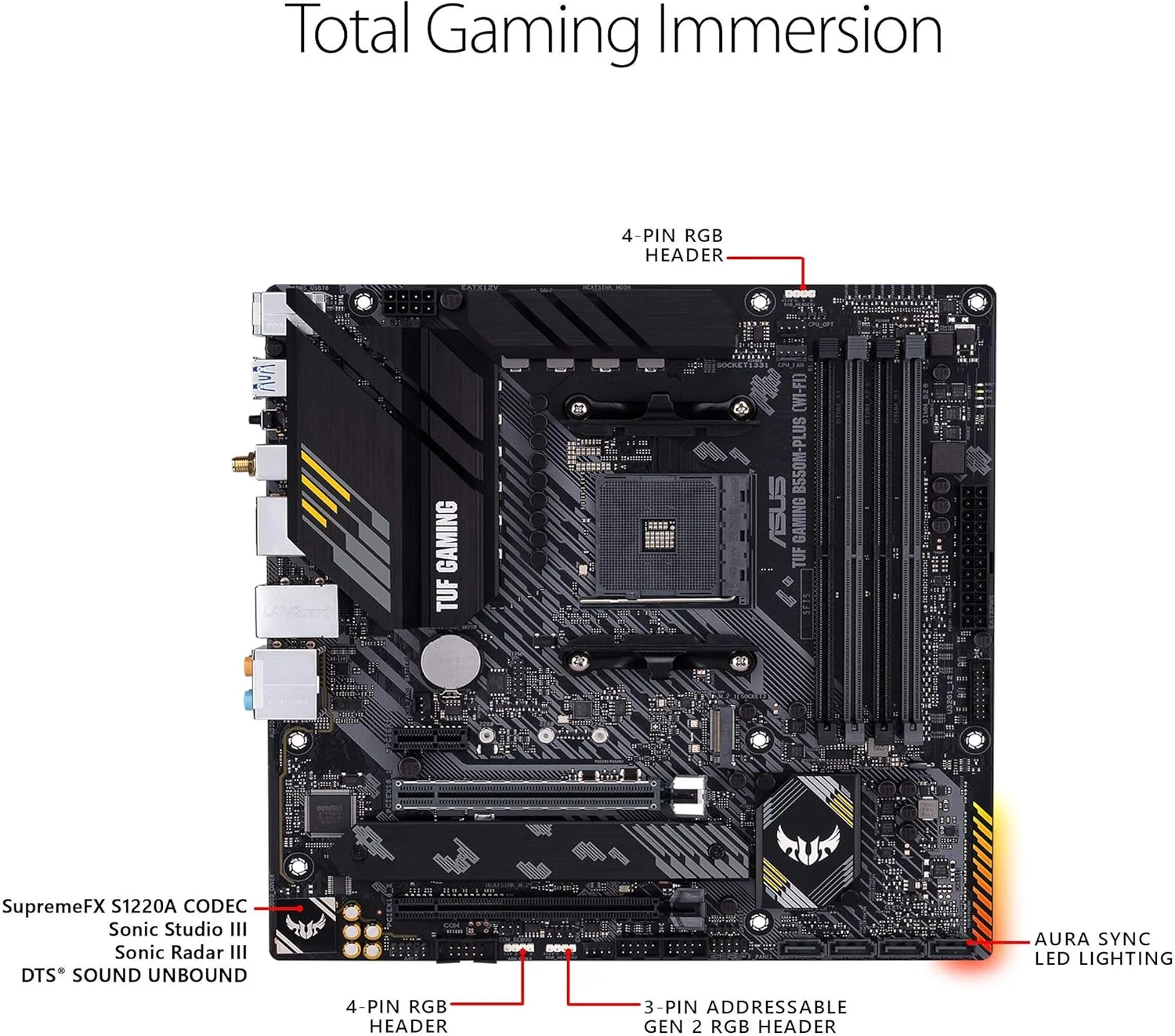 مادربرد ایسوس (بازسازی شده) TUF Gaming B550M-PLUS (WiFi 6) AM4 mATX، PCIe 4.0، LAN 2.5Gb، USB 3.2 Gen 2، Aura Sync RGB