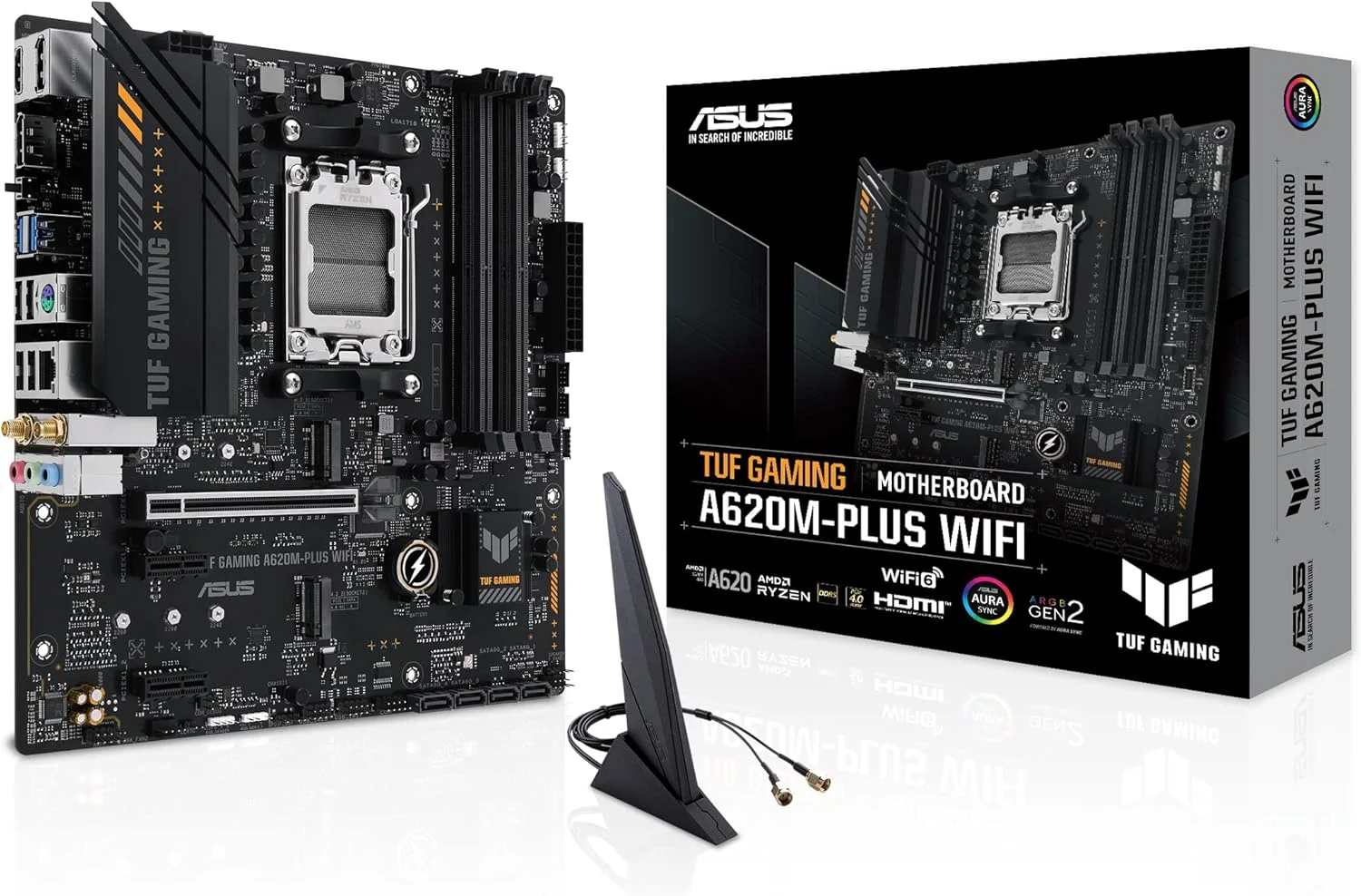 مادربرد گیمینگ ایسوس TUF Gaming A620M-PLUS(WiFi) AMD AM5 (Ryzen 7000) microATX (DDR5,PCIe 4.0,2xM.2 Slots,2.5Gb LAN,Wi-Fi6,2xDisplayPort,HDMI,Front USB 3.2 Gen 1 Type-C,BIOS Flashback,M.2 Q-Latch)