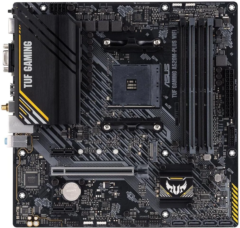 مادربرد ایسوس TUF Gaming A520M-PLUS (WiFi) AMD AM4 (نسل سوم Ryzen™) microATX (پشتیبانی از M.2، وای فای 802.11ac، DisplayPort، HDMI، D-Sub، USB 3.2 Gen 1 Type-A و هدرهای Aura Addressable Gen 2)