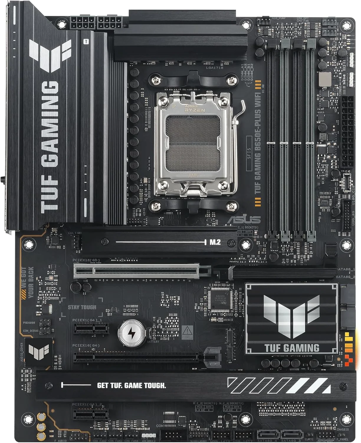 مادربرد ایسوس TUF Gaming B650E-PLUS WiFi AMD B650 ATX، دارای 12+2+1 فاز قدرت 80A DrMOS، DDR5، آماده PCIe 5.0، 3X M.2، Wi-Fi 6E، LAN 2.5Gb، DisplayPort، HDMI™، USB Type-C، BIOS Flashback، Aura Sync مادربرد ایسوس TUF Gaming B650E-PLUS WiFi AMD B650 ATX، دارای 12+2+1 فاز قدرت 80A DrMOS، DDR5، آماده PCIe 5.0، 3X M.2، Wi-Fi 6E، LAN 2.5Gb، DisplayPort، HDMI™، USB Type-C، BIOS Flashback، Aura Sync