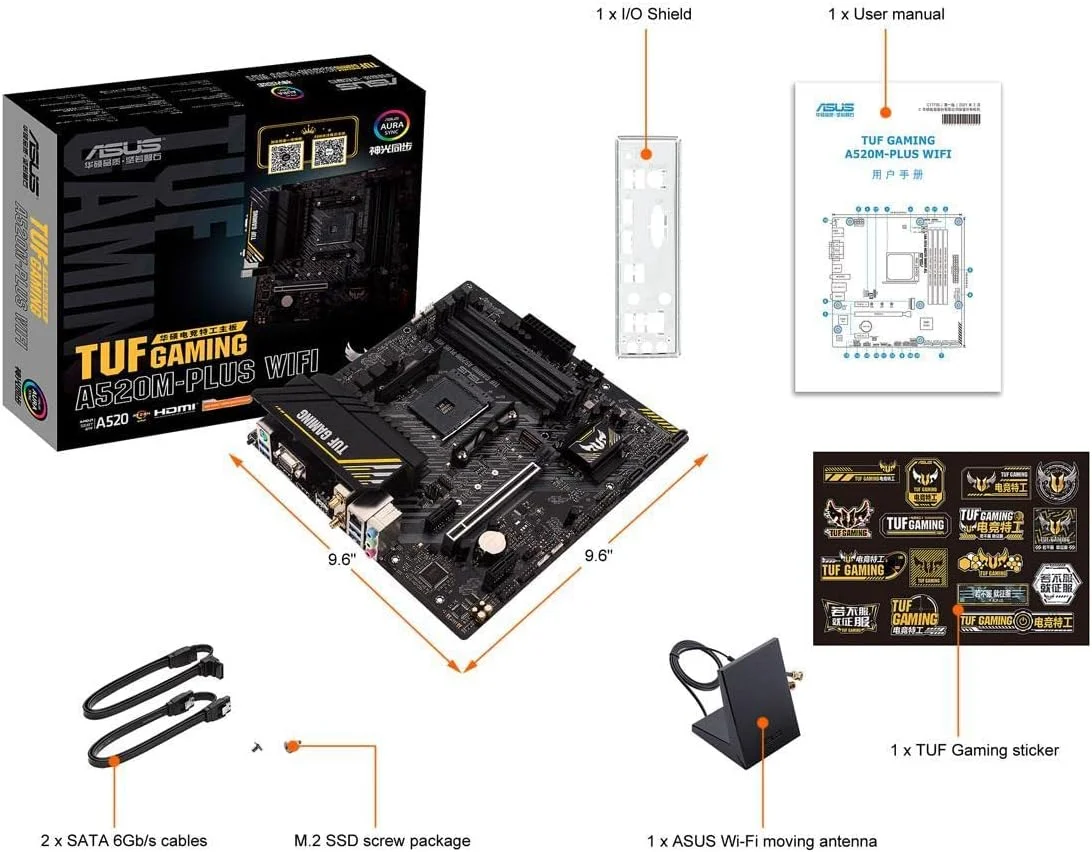 مادربرد ایسوس TUF Gaming A520M-PLUS (WiFi) AMD AM4 (نسل سوم Ryzen™) microATX (پشتیبانی از M.2، وای فای 802.11ac، DisplayPort، HDMI، D-Sub، USB 3.2 Gen 1 Type-A و هدرهای Aura Addressable Gen 2) مادربرد ایسوس TUF Gaming A520M-PLUS (WiFi) AMD AM4 (نسل سوم Ryzen™) microATX (پشتیبانی از M.2، وای فای 802.11ac، DisplayPort، HDMI، D-Sub، USB 3.2 Gen 1 Type-A و هدرهای Aura Addressable Gen 2)