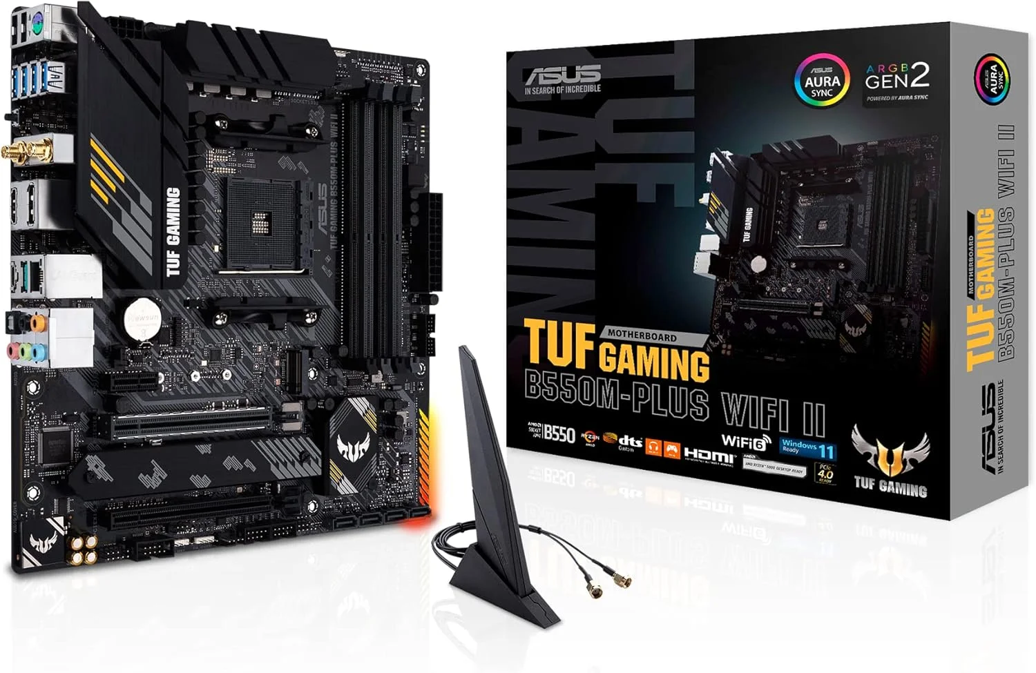 مادربرد گیمینگ ASUS TUF GAMING B550M-PLUS WiFi II AMD AM4 (نسل سوم Ryzen) microATX (PCIe 4.0, WiFi 6 2.5Gb LAN, BIOS FlashBack, HDMI 2.1, USB 3.2 Gen 2, هدر RGB Gen 2 آدرس پذیر و AURA Sync)