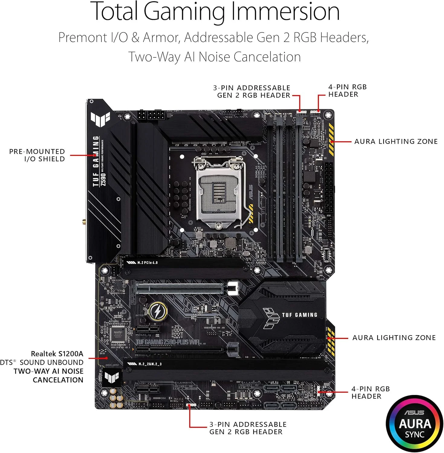 مادربرد گیمینگ ایسوس TUF Gaming Z590-Plus WiFi 6 LGA 1200 (نسل 11/10 اینتل) ATX (PCIe 4.0، 3xM.2/NVMe SSD، 14+2 Power Stages، USB 3.2 Front Panel Type-C، 2.5Gb LAN، Thunderbolt 4، Aura RGB) مادربرد گیمینگ ایسوس TUF Gaming Z590-Plus WiFi 6 LGA 1200 (نسل 11/10 اینتل) ATX (PCIe 4.0، 3xM.2/NVMe SSD، 14+2 Power Stages، USB 3.2 Front Panel Type-C، 2.5Gb LAN، Thunderbolt 4، Aura RGB)