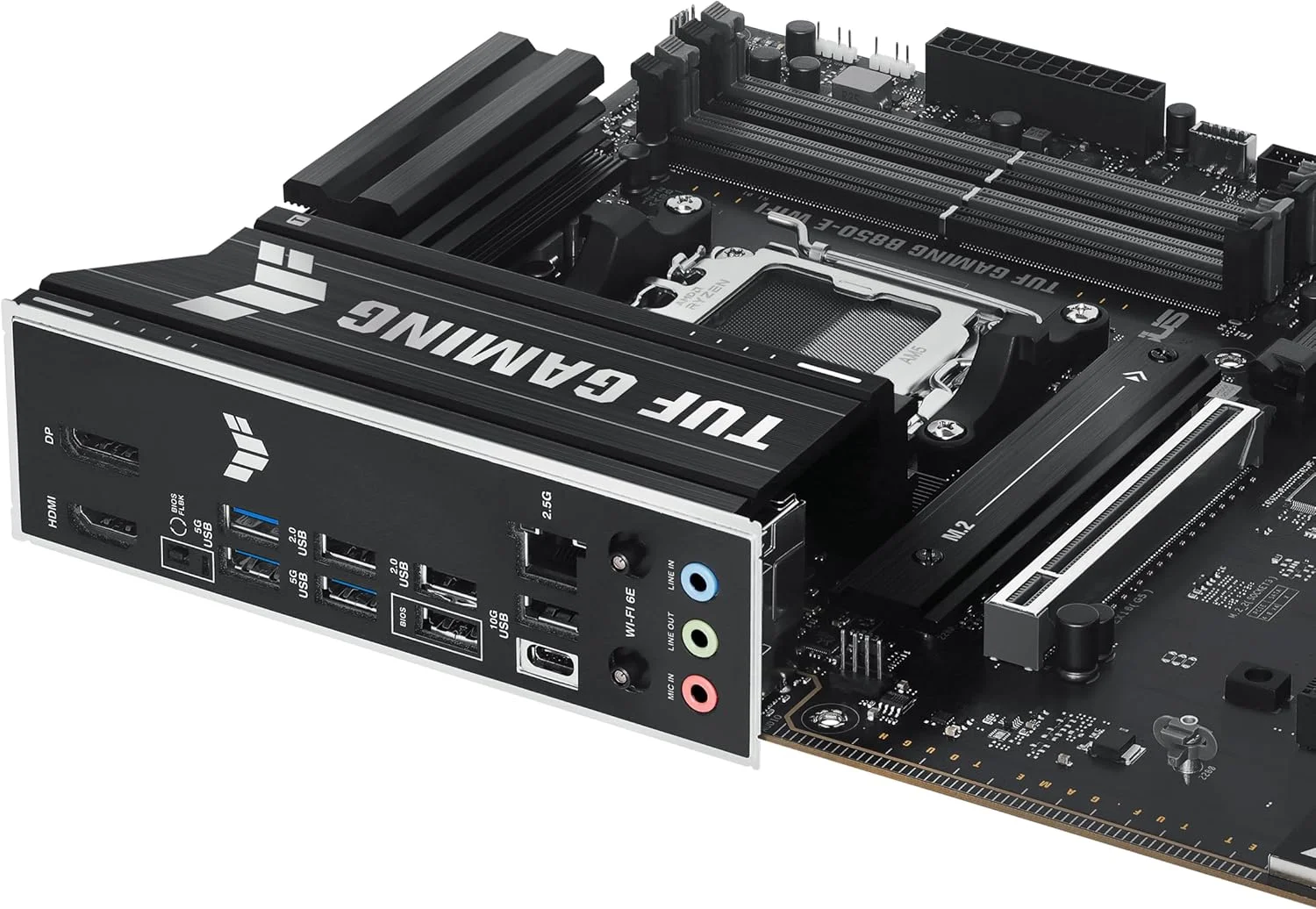 مادربرد ASUS TUF GAMING B850-E WIFI AMD AM5 B850 ATX، DDR5، آماده PCIe 5.0، اسلات M.2 x3، Wi-Fi 6E، اترنت 2.5 گیگابیتی، DisplayPort، HDMI، USB 20Gbps Type-C، USB 10Gbps Type-C، BIOS FlashBack، AuraSync
