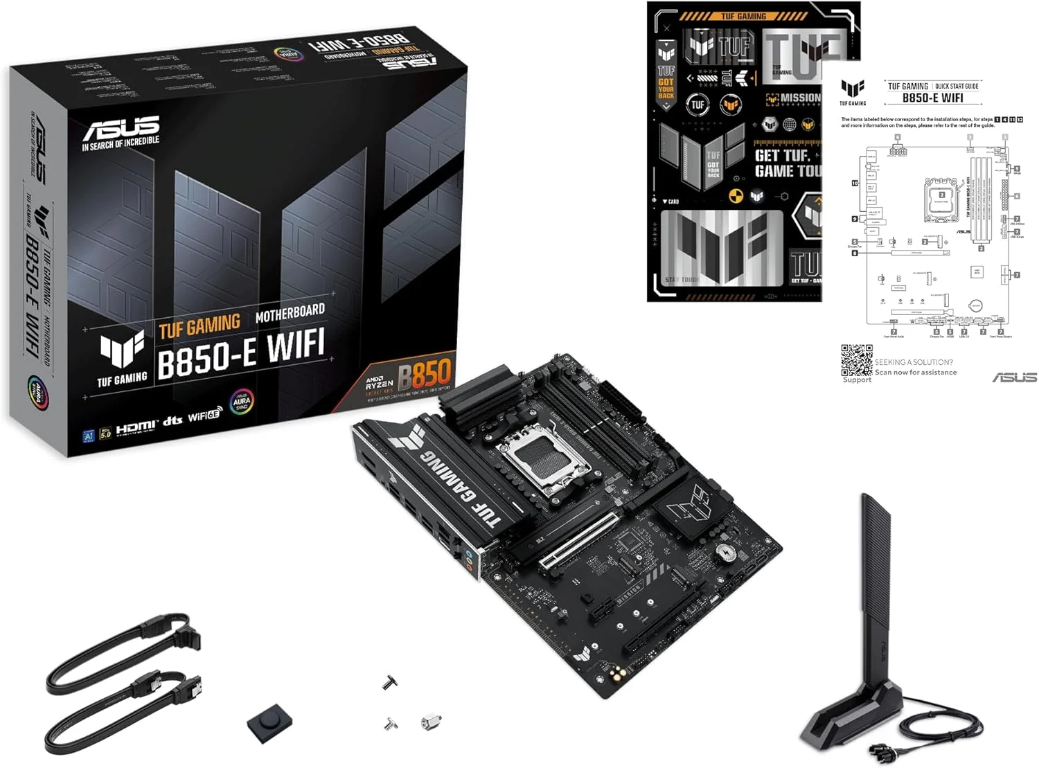 مادربرد ASUS TUF GAMING B850-E WIFI AMD AM5 B850 ATX، DDR5، آماده PCIe 5.0، اسلات M.2 x3، Wi-Fi 6E، اترنت 2.5 گیگابیتی، DisplayPort، HDMI، USB 20Gbps Type-C، USB 10Gbps Type-C، BIOS FlashBack، AuraSync