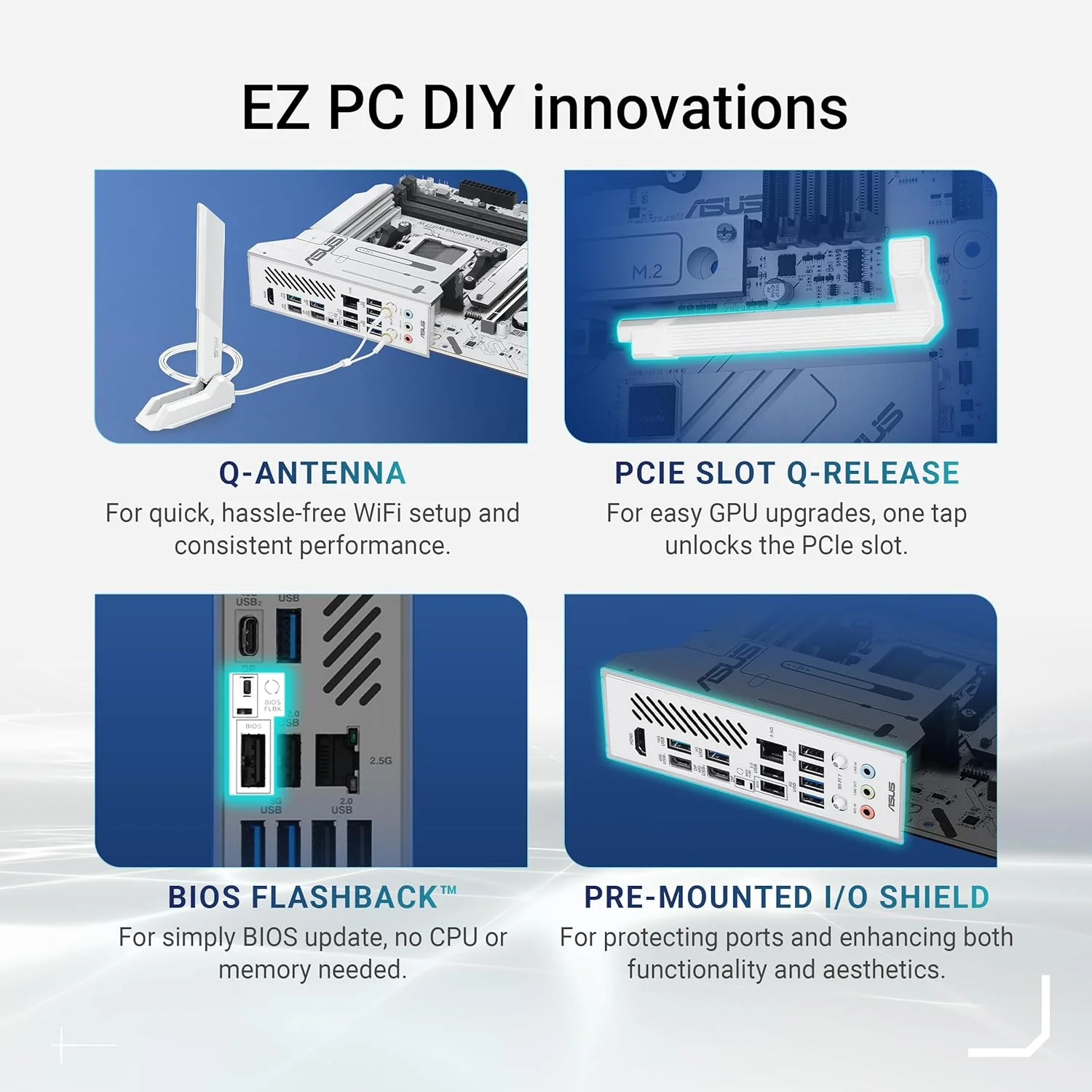 مادربرد ایسوس ASUS X870 MAX GAMING WIFI7W، AMD ATX، دارای 12+2+1 فاز قدرت، اسلات DDR5، سه اسلات M.2، PCIe 5.0، WiFi 7 با Q-Antenna، اترنت Realtek 2.5Gb، HDMI، USB4 با USB-C، Aura Sync