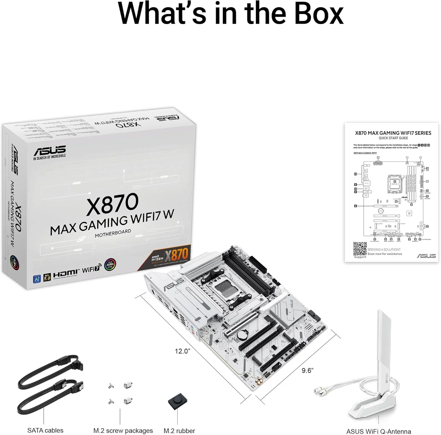 مادربرد ایسوس ASUS X870 MAX GAMING WIFI7W، AMD ATX، دارای 12+2+1 فاز قدرت، اسلات DDR5، سه اسلات M.2، PCIe 5.0، WiFi 7 با Q-Antenna، اترنت Realtek 2.5Gb، HDMI، USB4 با USB-C، Aura Sync