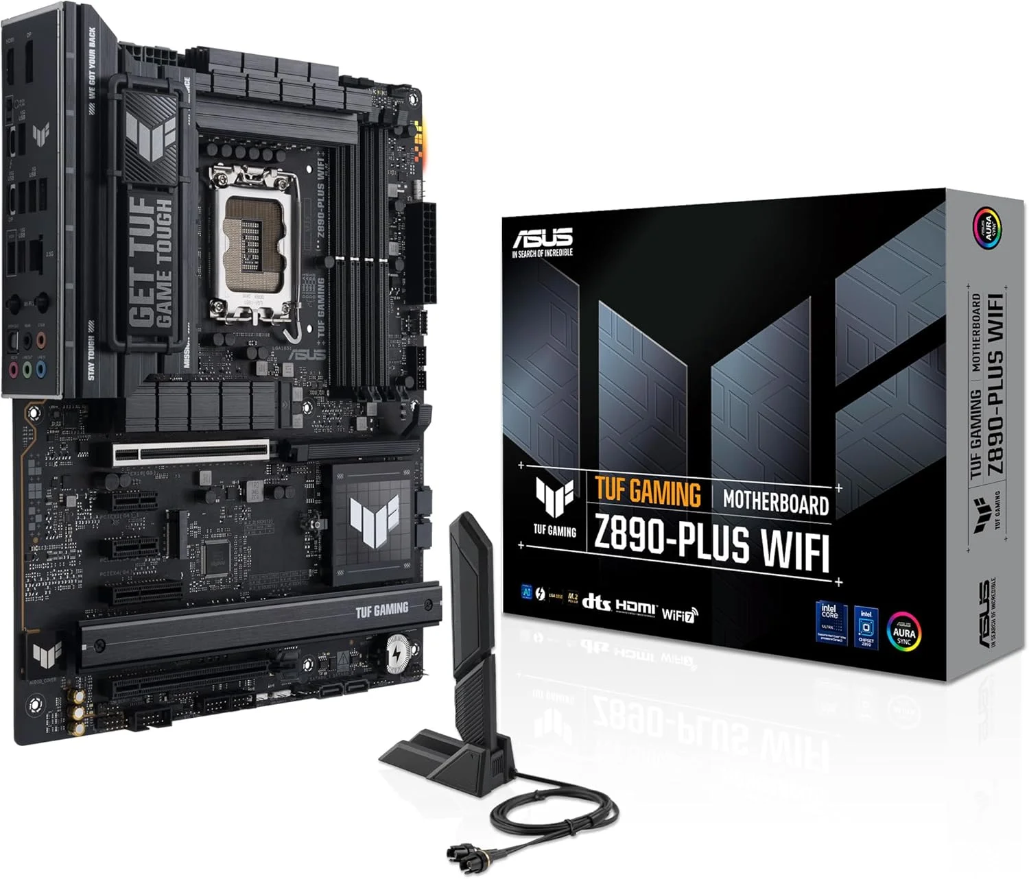 مادربرد ایسوس TUF Gaming Z890-PLUS WiFi ATX، دارای 16+1+2+1 (80A) مراحل قدرت، DDR5، پشتیبانی از کارت گرافیک PCIe 5.0 نسل بعدی، USB4، USB 20Gbps جلو، چهار M.2، Wi-Fi 7، Intel 2.5GB
