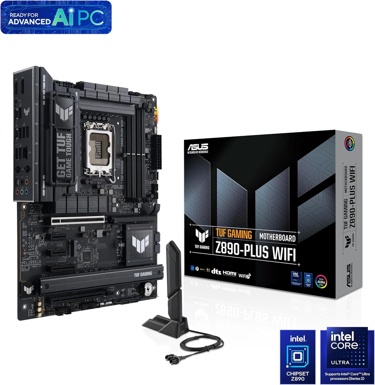 مادربرد ایسوس TUF Gaming Z890-PLUS WiFi ATX، دارای 16+1+2+1 (80A) مراحل قدرت، DDR5، پشتیبانی از کارت گرافیک PCIe 5.0 نسل بعدی، USB4، USB 20Gbps جلو، چهار M.2، Wi-Fi 7، Intel 2.5GB