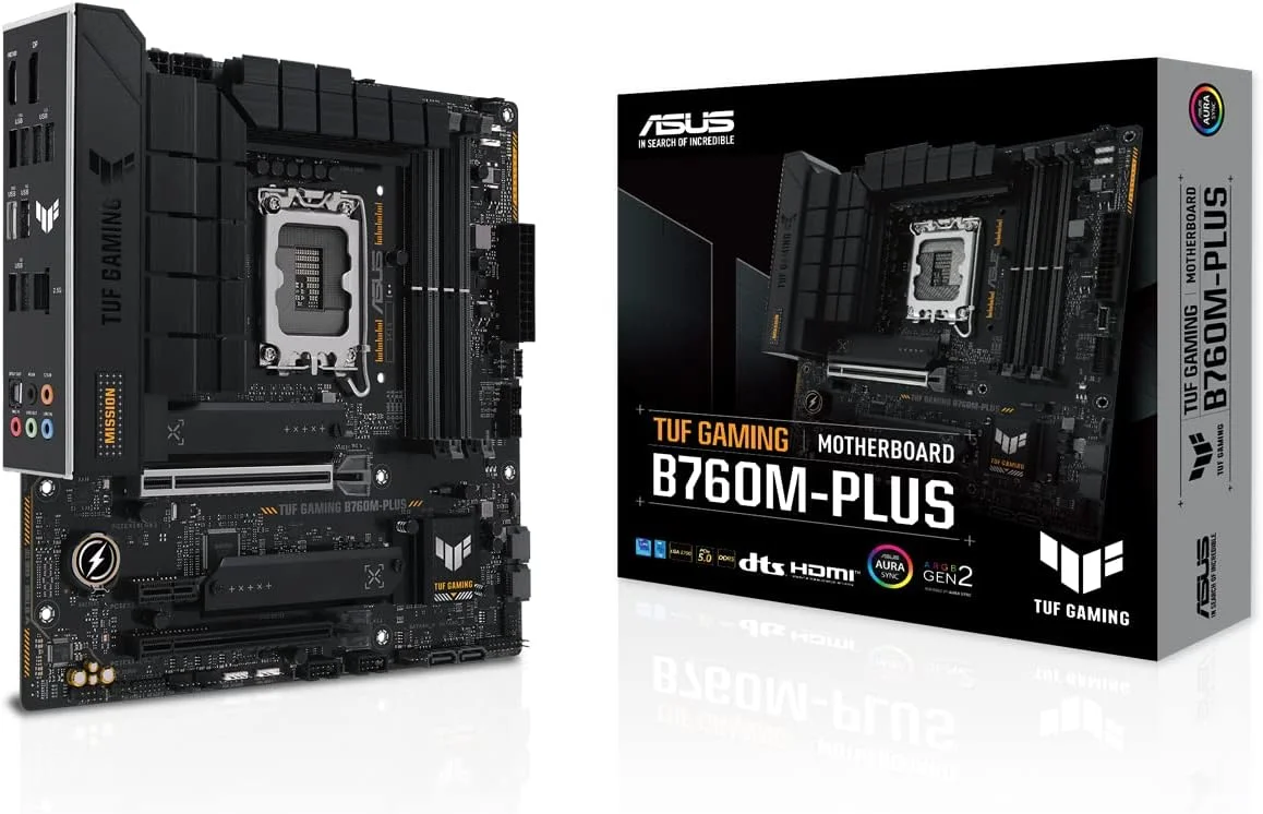 مادربرد ایسوس TUF GAMING B760M-PLUS، چیپست Intel B760، سوکت 1700، Micro ATX، چهار اسلات DDR5، HDMI، DP، LAN 2.5G، PCIe5، دو عدد M.2