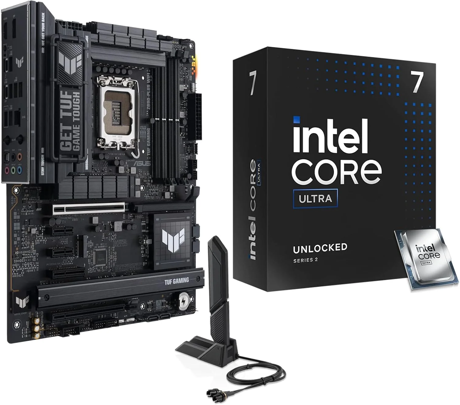 مجموعه پردازنده و مادربرد Micro Center - پردازنده دسکتاپ آنلاک شده 20 هسته ای Intel Core Ultra 7 265K به همراه مادربرد Asus Tuf Gaming Z890-Plus WiFi LGA 1851 ATX