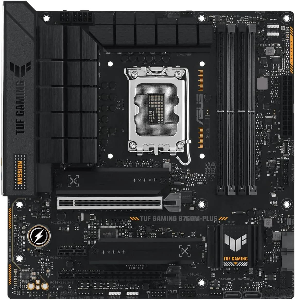 مادربرد ایسوس TUF GAMING B760M-PLUS، چیپست Intel B760، سوکت 1700، Micro ATX، چهار اسلات DDR5، HDMI، DP، LAN 2.5G، PCIe5، دو عدد M.2 مادربرد ایسوس TUF GAMING B760M-PLUS، چیپست Intel B760، سوکت 1700، Micro ATX، چهار اسلات DDR5، HDMI، DP، LAN 2.5G، PCIe5، دو عدد M.2