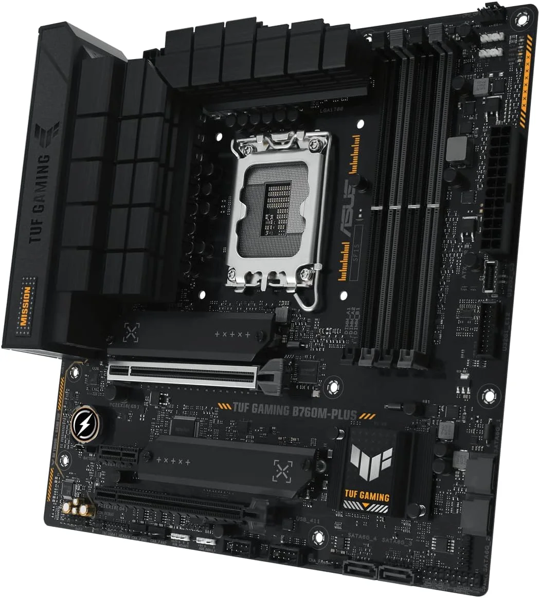 مادربرد ایسوس TUF GAMING B760M-PLUS، چیپست Intel B760، سوکت 1700، Micro ATX، چهار اسلات DDR5، HDMI، DP، LAN 2.5G، PCIe5، دو عدد M.2 مادربرد ایسوس TUF GAMING B760M-PLUS، چیپست Intel B760، سوکت 1700، Micro ATX، چهار اسلات DDR5، HDMI، DP، LAN 2.5G، PCIe5، دو عدد M.2
