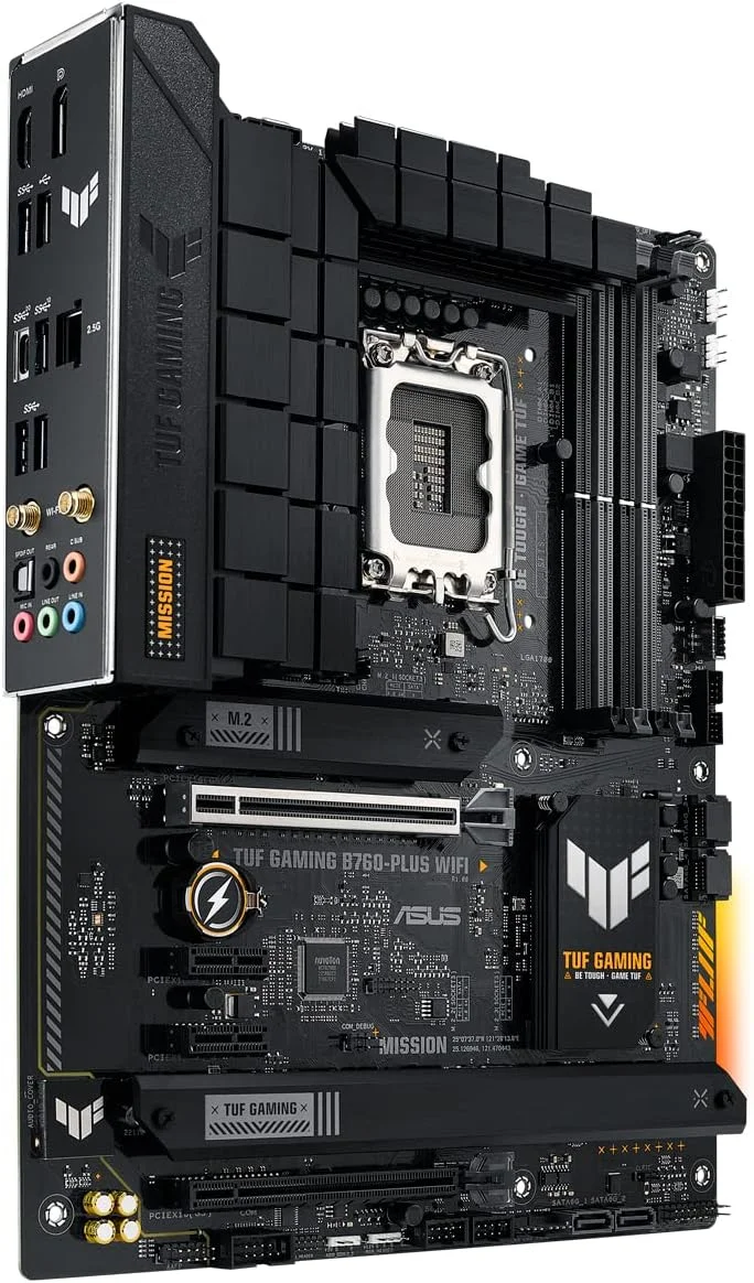 مادربرد ایسوس TUF Gaming B760-PLUS WiFi، نسل 12 و 13 اینتل، LGA 1700 ATX، PCIe 5.0، 3 اسلات PCIe 4.0 M.2، DDR4، LAN 2.5Gb - مشکی
