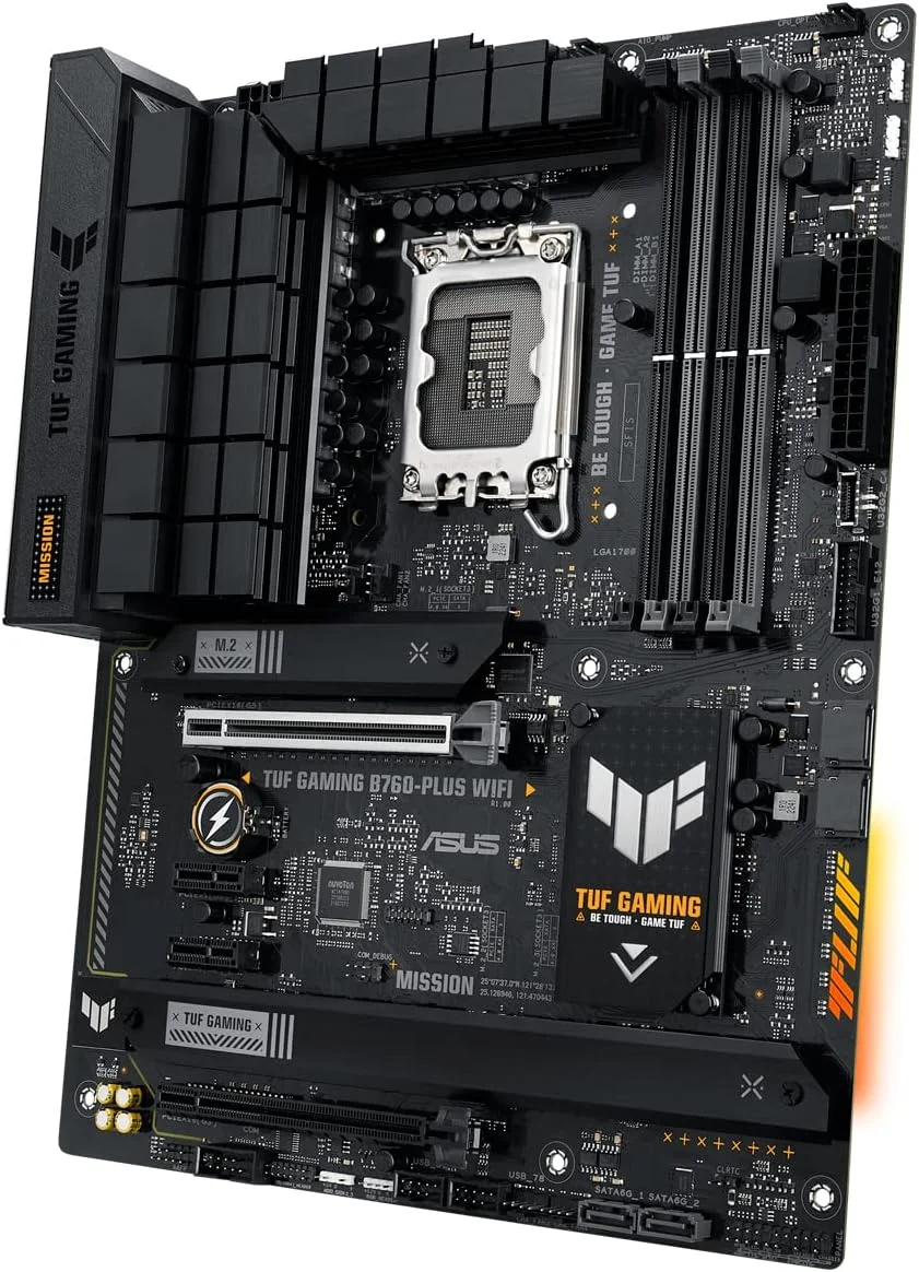 مادربرد ایسوس TUF Gaming B760-PLUS WiFi، نسل 12 و 13 اینتل، LGA 1700 ATX، PCIe 5.0، 3 اسلات PCIe 4.0 M.2، DDR4، LAN 2.5Gb - مشکی
