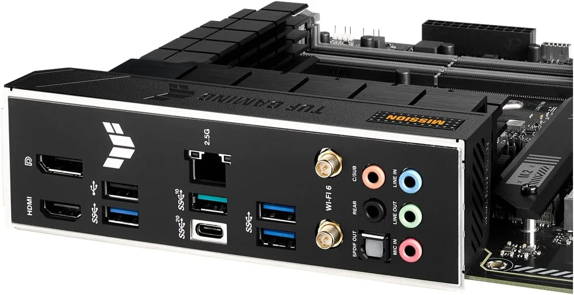 مادربرد ایسوس TUF Gaming B760-PLUS WiFi، نسل 12 و 13 اینتل، LGA 1700 ATX، PCIe 5.0، 3 اسلات PCIe 4.0 M.2، DDR4، LAN 2.5Gb - مشکی