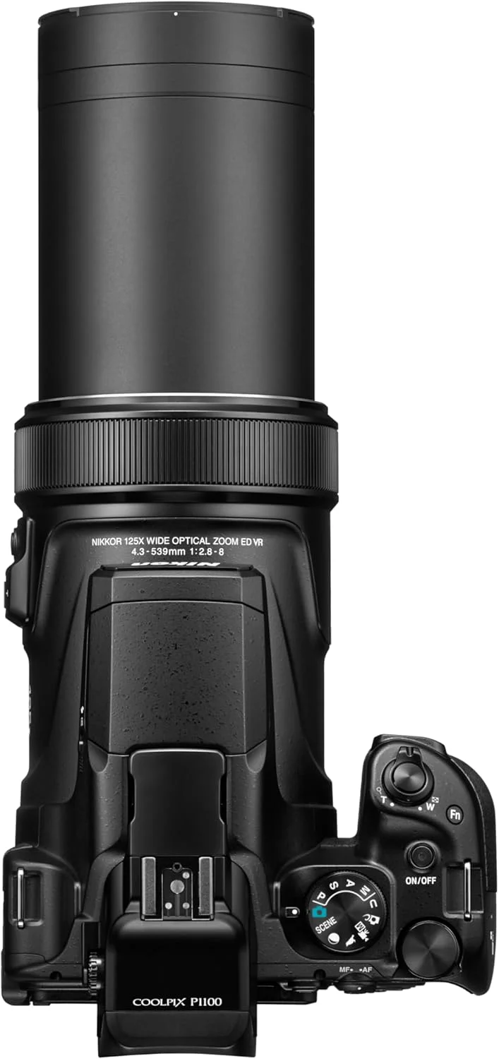 دوربین دیجیتال سوپر زوم نیکون COOLPIX P1100 | زوم اپتیکال 125 برابر با تثبیت کننده تصویر، 16 مگاپیکسل، فیلمبرداری 4K Ultra HD، اتصال Wi-Fi، فرمت RAW و صفحه نمایش LCD چرخان (مشکی)