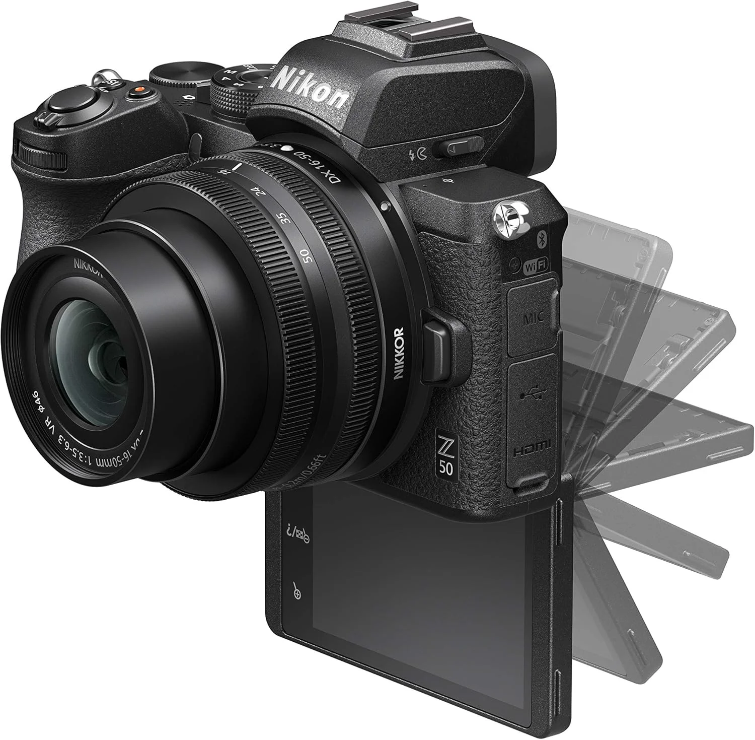 کیت دوربین بدون آینه نیکون Z50 + Z DX 16-50mm + Z DX 50-250mm (فوکوس خودکار هیبریدی 209 نقطه ای، پردازش تصویر با سرعت بالا، فیلم های 4K UHD، مانیتور LCD با وضوح بالا) VOA050K002