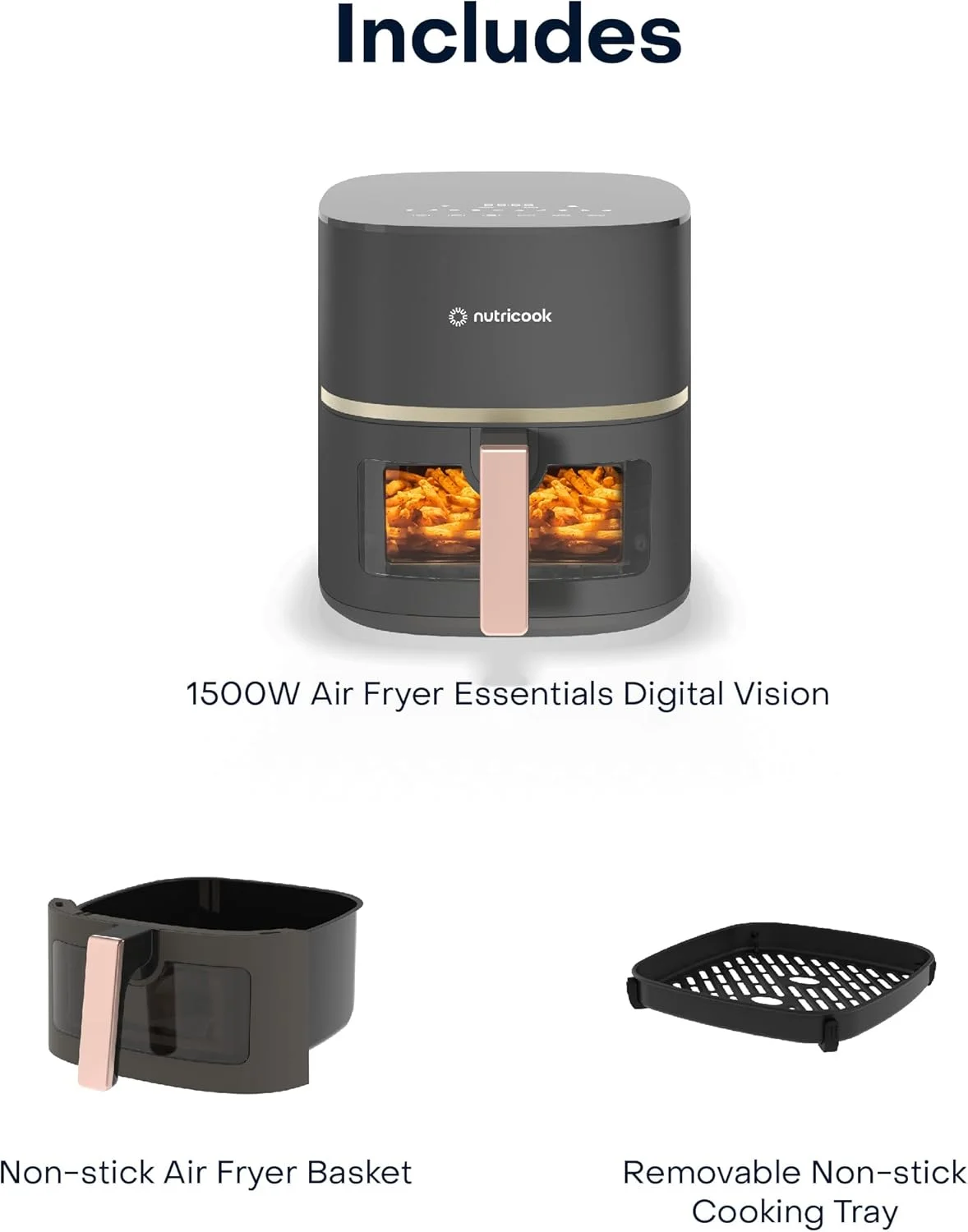 سرخ کن بدون روغن نوتری کوک مدل Essentials Vision، ظرفیت 5.2 لیتر، 10 برنامه پخت از پیش تعیین شده با پنجره شفاف و چراغ، فناوری Pro-Cyclone، 1500 وات سرخ کن بدون روغن نوتری کوک مدل Essentials Vision، ظرفیت 5.2 لیتر، 10 برنامه پخت از پیش تعیین شده با پنجره شفاف و چراغ، فناوری Pro-Cyclone، 1500 وات