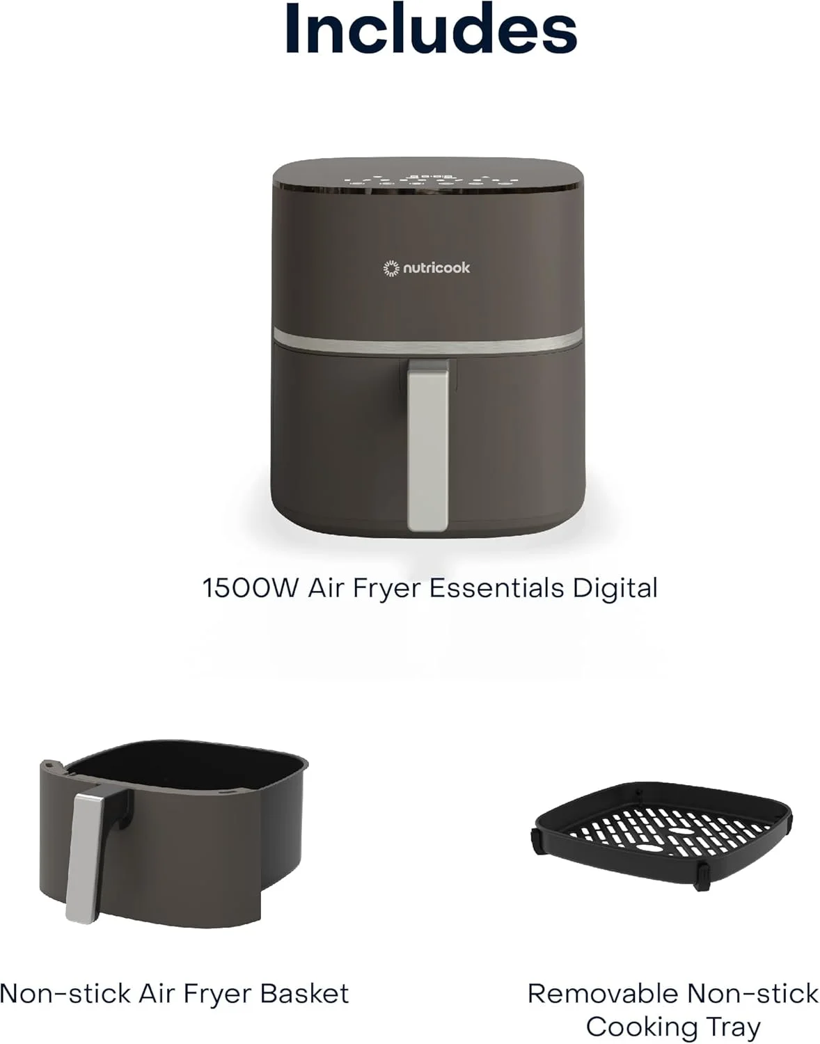 سرخ کن بدون روغن دیجیتال نوتری کوک مدل Essentials، فناوری ProCyclone، ظرفیت 5.2 لیتر، 10 برنامه پخت و پز، AFE152D-G، خاکستری، 1500 وات، 2 سال گارانتی محدود سرخ کن بدون روغن دیجیتال نوتری کوک مدل Essentials، فناوری ProCyclone، ظرفیت 5.2 لیتر، 10 برنامه پخت و پز، AFE152D-G، خاکستری، 1500 وات، 2 سال گارانتی محدود