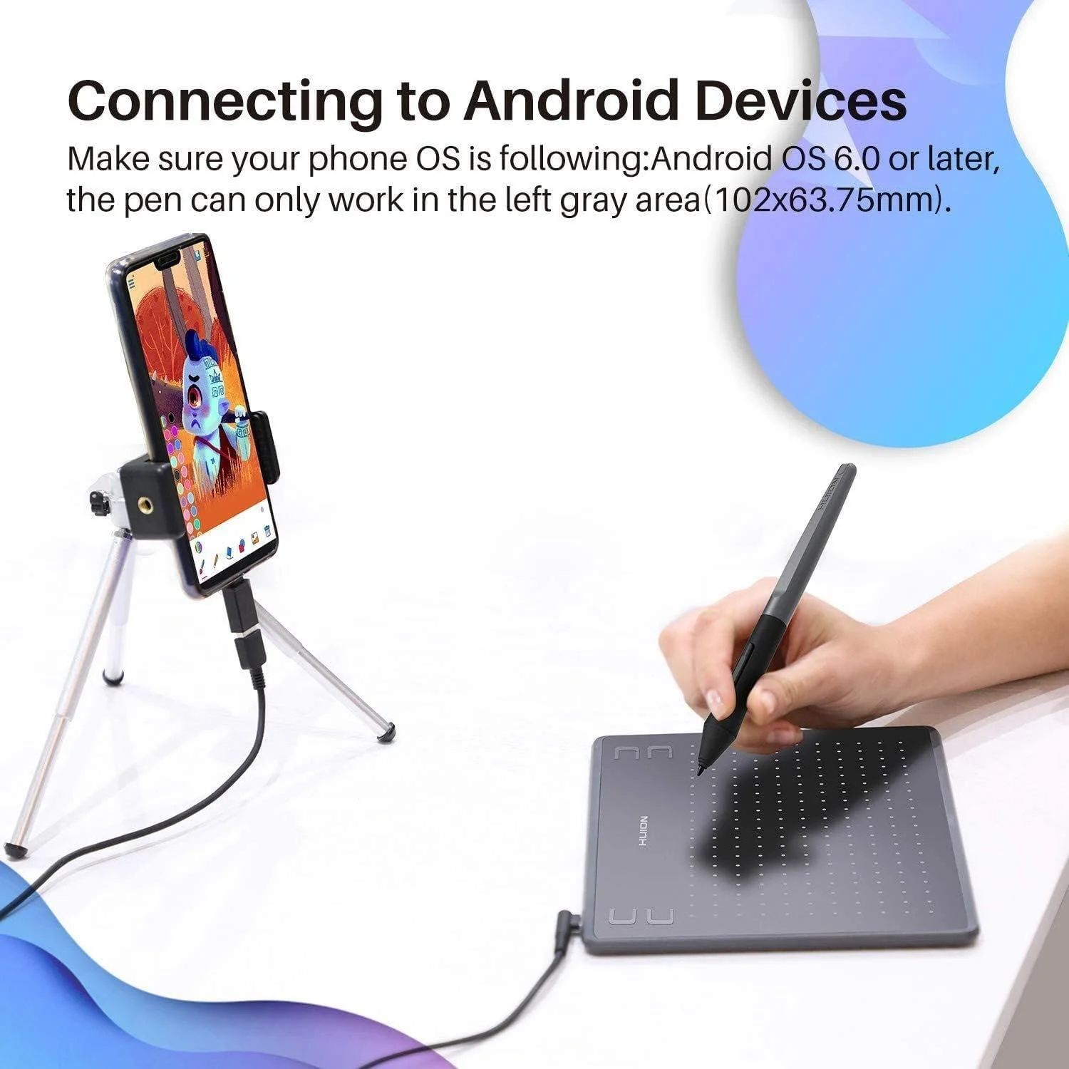 تبلت طراحی گرافیکی HUION HS64 با قلم بدون باتری، سازگار با اندروید، ویندوز و macOS با ناحیه کاری 6.3 x 4 اینچ، تبلت قلمی برای لینوکس، مک، ویندوز و اندروید