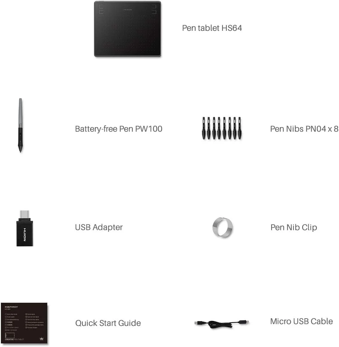 تبلت طراحی گرافیکی HUION HS64 با قلم بدون باتری، سازگار با اندروید، ویندوز و macOS با ناحیه کاری 6.3 x 4 اینچ، تبلت قلمی برای لینوکس، مک، ویندوز و اندروید