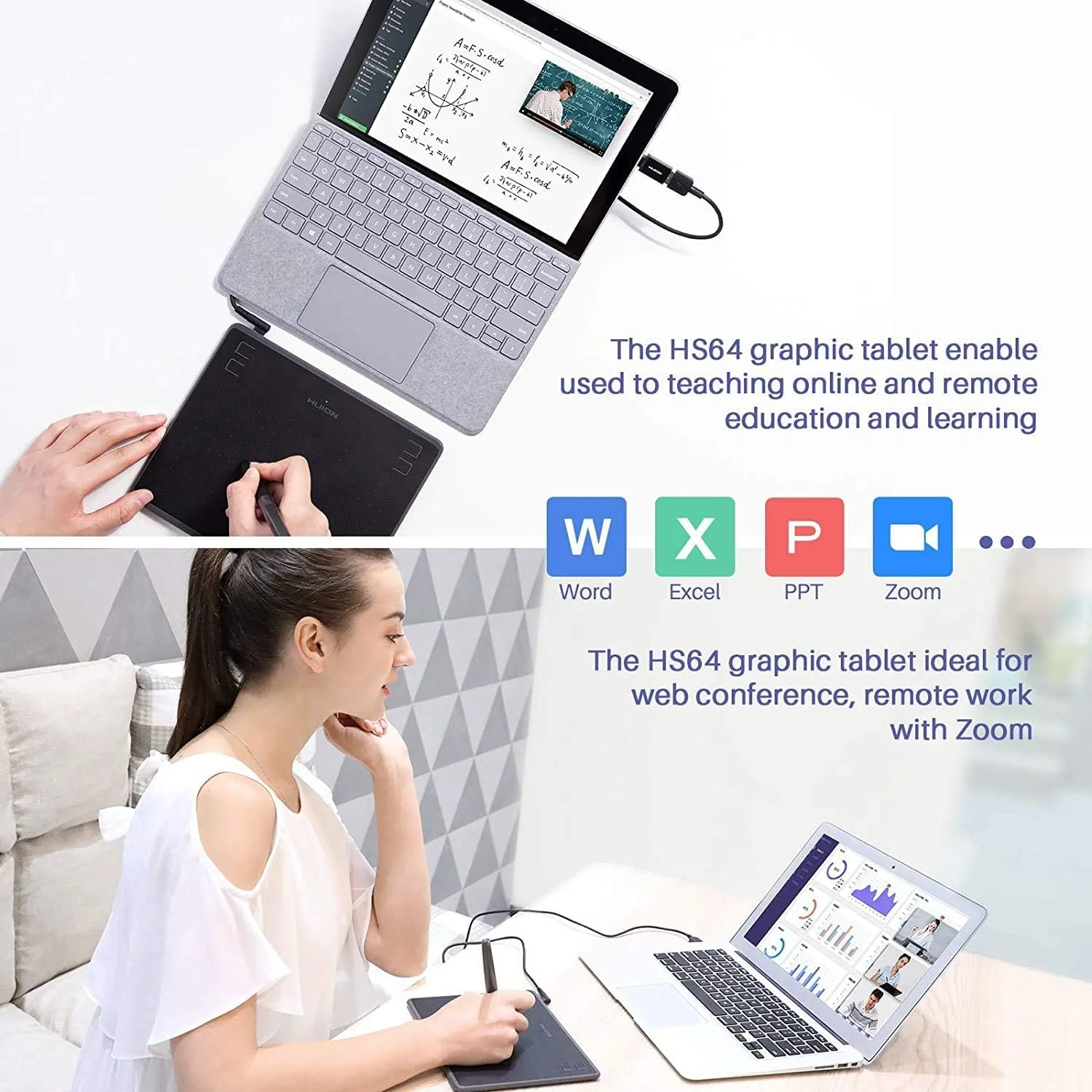 تبلت طراحی گرافیکی HUION HS64 با قلم بدون باتری، سازگار با اندروید، ویندوز و macOS با ناحیه کاری 6.3 x 4 اینچ، تبلت قلمی برای لینوکس، مک، ویندوز و اندروید