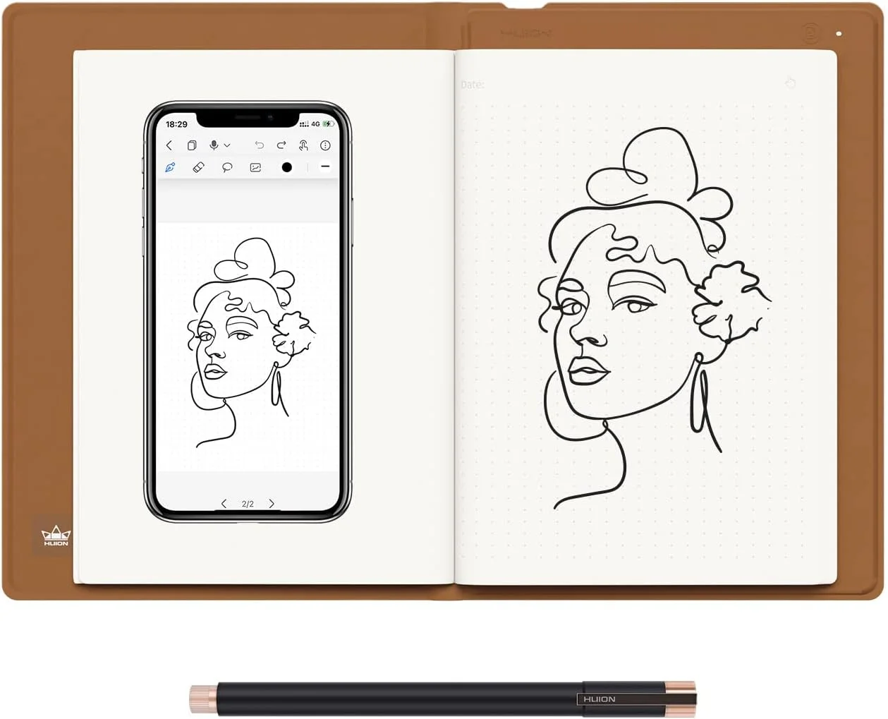 دفترچه یادداشت دیجیتال 2 در 1 Huion با قلم بدون باتری، تبلت کاغذی بی سیم بلوتوث، پد نوشتن الکترونیکی برای یادداشت برداری، هنر دیجیتال و جلسات، دفترچه یادداشت A5 قابل تعویض، 9.5x7 اینچ