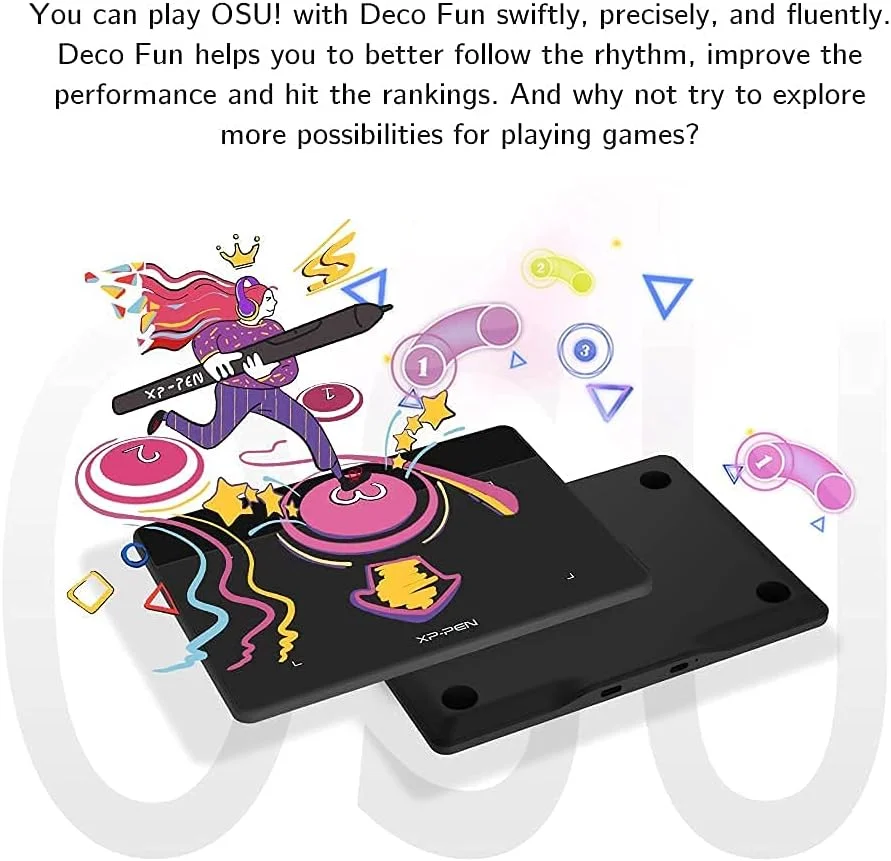 تبلت طراحی گرافیکی XP-PEN Deco Fun XS OSU، تبلت قلمی 4x3 اینچی با قلم بدون باتری (مشکی)