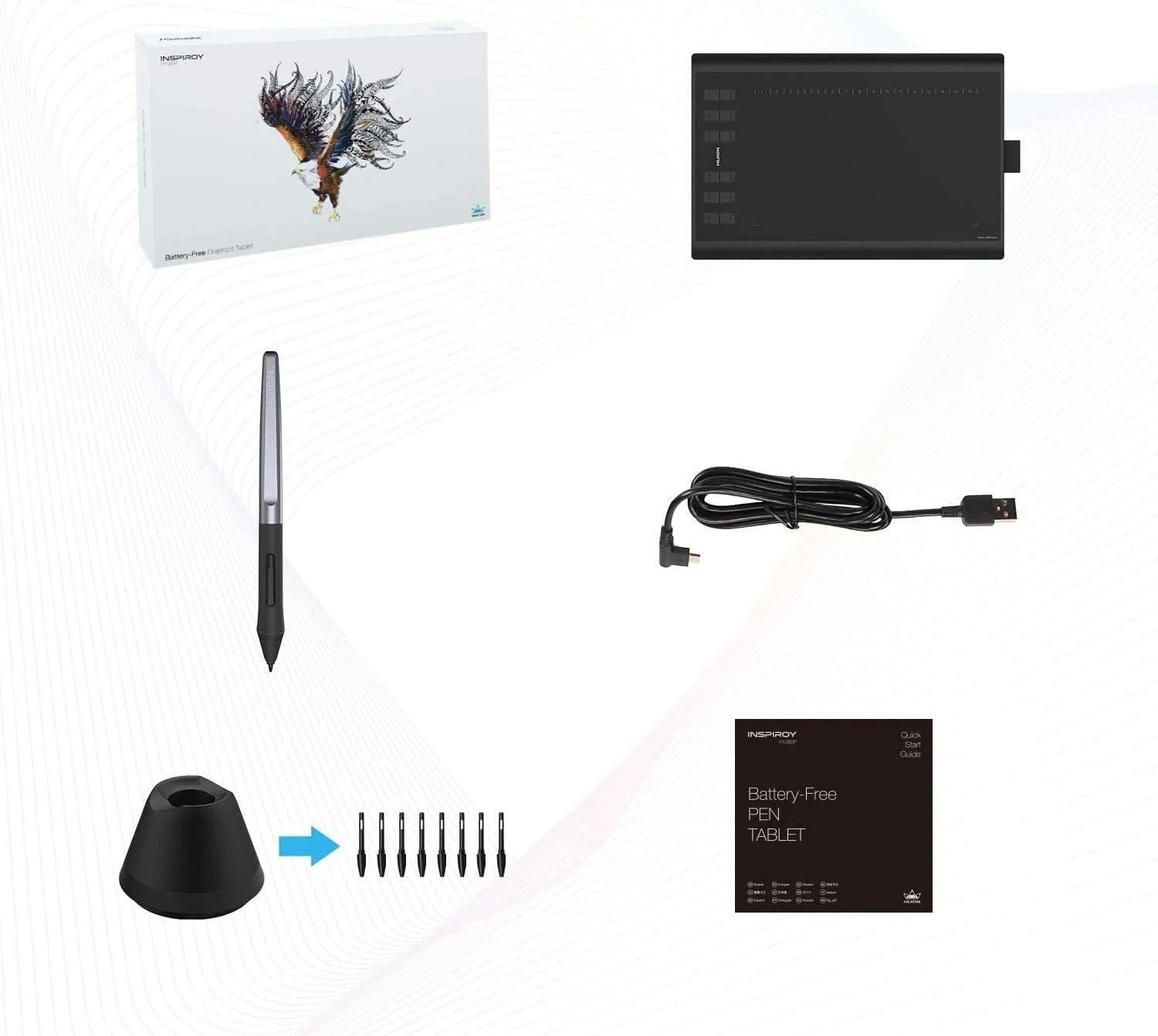 تبلت طراحی گرافیکی HUION Inspiroy H1060P با ابعاد 10x6.25 اینچ، 8192 سطح حساسیت به فشار، قلم بدون باتری و 12 کلید میانبر قابل تنظیم، تبلت هنری دیجیتال برای مک، ویندوز و اندروید