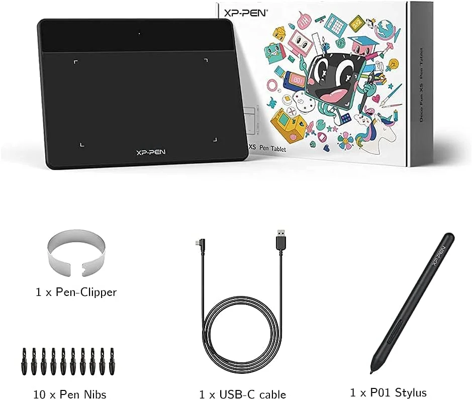 تبلت طراحی گرافیکی XP-PEN Deco Fun XS OSU، تبلت قلمی 4x3 اینچی با قلم بدون باتری (مشکی)