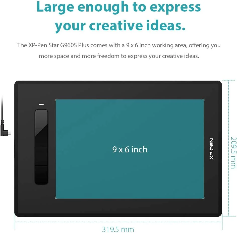تبلت گرافیکی XP-PEN G960S Plus، قلم استایلوس 9 در 6 اینچ با 8192 سطح حساسیت به فشار، دارای پاک کن دیجیتال و قابلیت تشخیص زاویه 60 درجه، سازگار با ویندوز، مک و اندروید