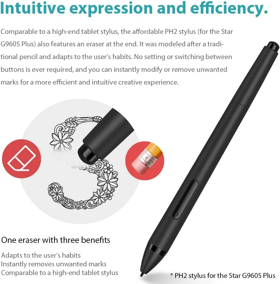 تبلت گرافیکی XP-PEN G960S Plus، قلم استایلوس 9 در 6 اینچ با 8192 سطح حساسیت به فشار، دارای پاک کن دیجیتال و قابلیت تشخیص زاویه 60 درجه، سازگار با ویندوز، مک و اندروید