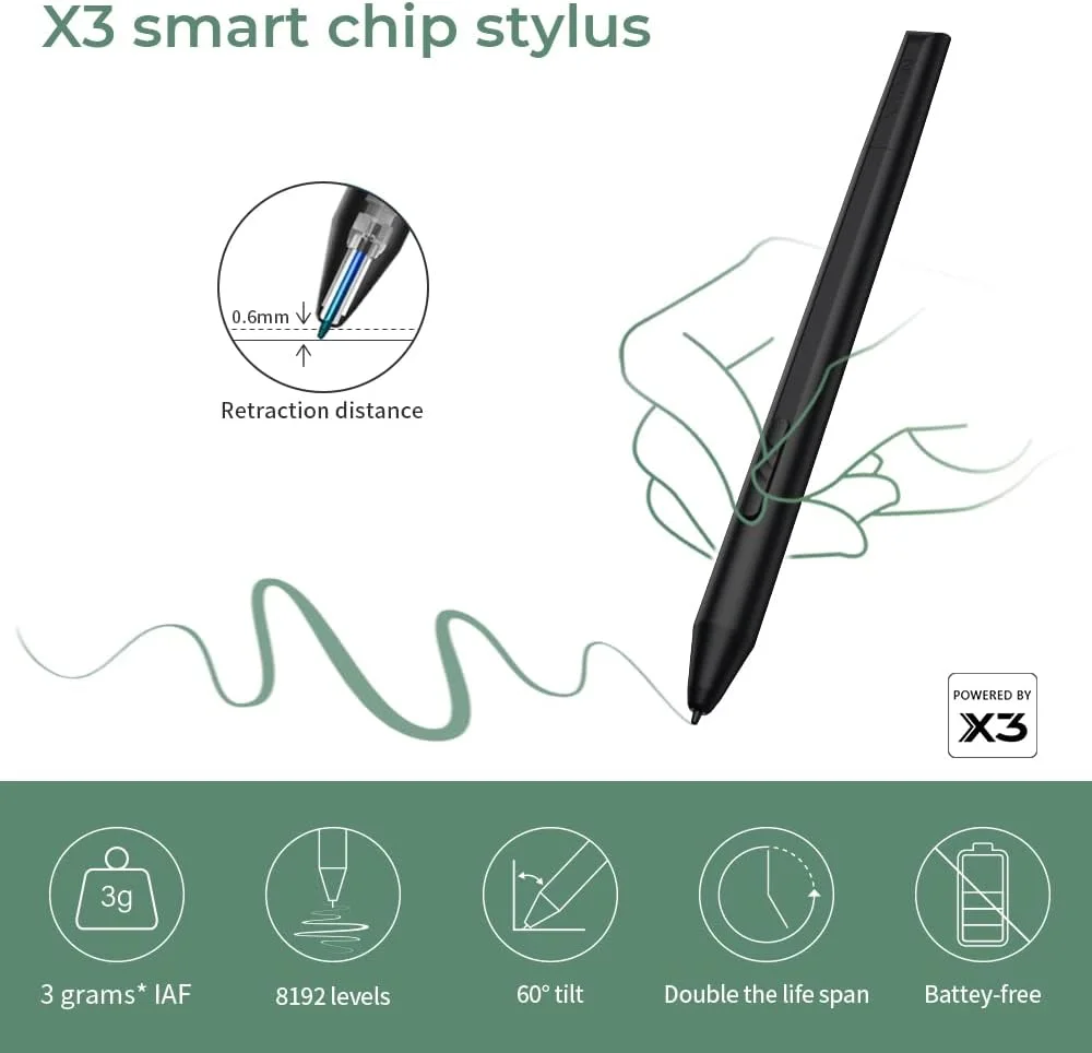 تبلت طراحی گرافیکی XP-PEN Deco L، تبلت قلم دیجیتال فوق العاده نازک با قلم تراشه هوشمند X3، عملکرد شیب قلم، 8 کلید میانبر، ناحیه کار 10x6 اینچ (سبز)