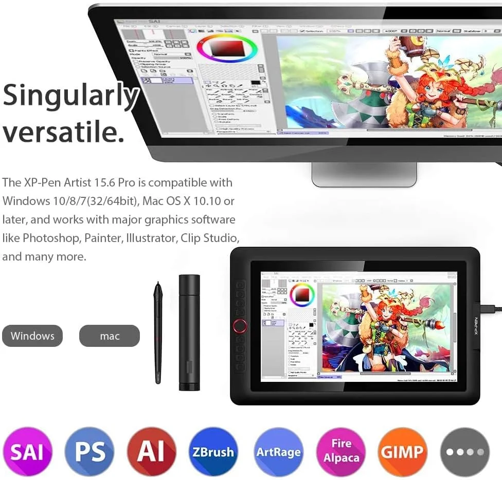 تبلت طراحی XPPen Upgraded Artist 15.6 Pro V2 با صفحه نمایش، 16384 سطح فشار قلم، قلم X3 Pro، تبلت هنری گرافیکی با شیشه ضد تابش نور کاملاً لمینت شده، پشتیبانی از شیب، دکمه چرخشی قرمز و 8 کلید میانبر