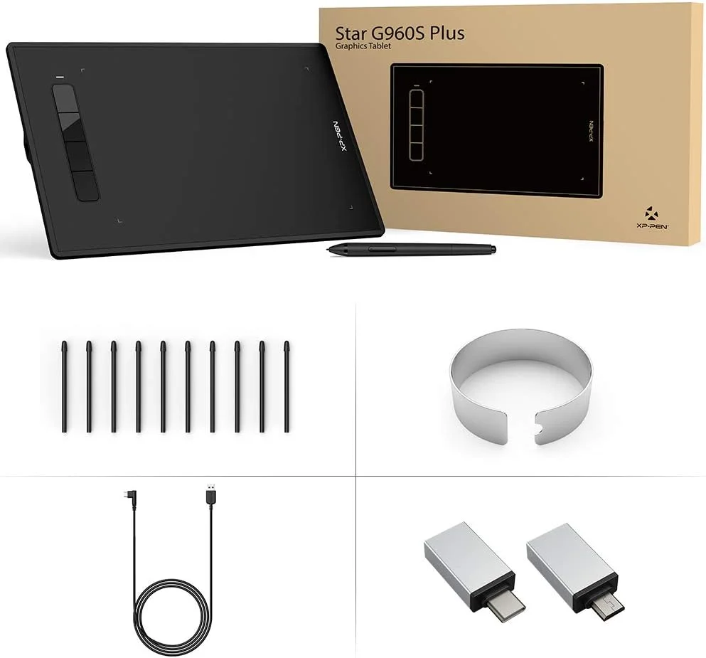 تبلت گرافیکی XP-PEN G960S Plus، قلم استایلوس 9 در 6 اینچ با 8192 سطح حساسیت به فشار، دارای پاک کن دیجیتال و قابلیت تشخیص زاویه 60 درجه، سازگار با ویندوز، مک و اندروید