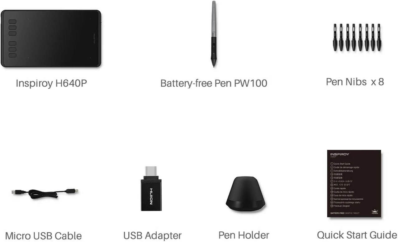 تبلت طراحی HUION Inspiroy H640P با قلم بدون باتری، حساسیت فشار 8192، 6 کلید میانبر، تبلت قلم گرافیکی 6x4 اینچی برای هنر و طراحی دیجیتال، سازگار با مک، کامپیوتر و موبایل