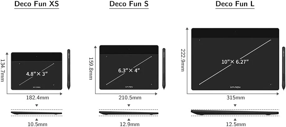 تبلت طراحی XP-PEN Deco Fun L با ابعاد 10x6 اینچ، تبلت هنری دیجیتال با پشتیبانی از Tilt، قلم بدون باتری برای طراحی دیجیتال، انیمیشن، آموزش آنلاین و کار از راه دور (مشکی)