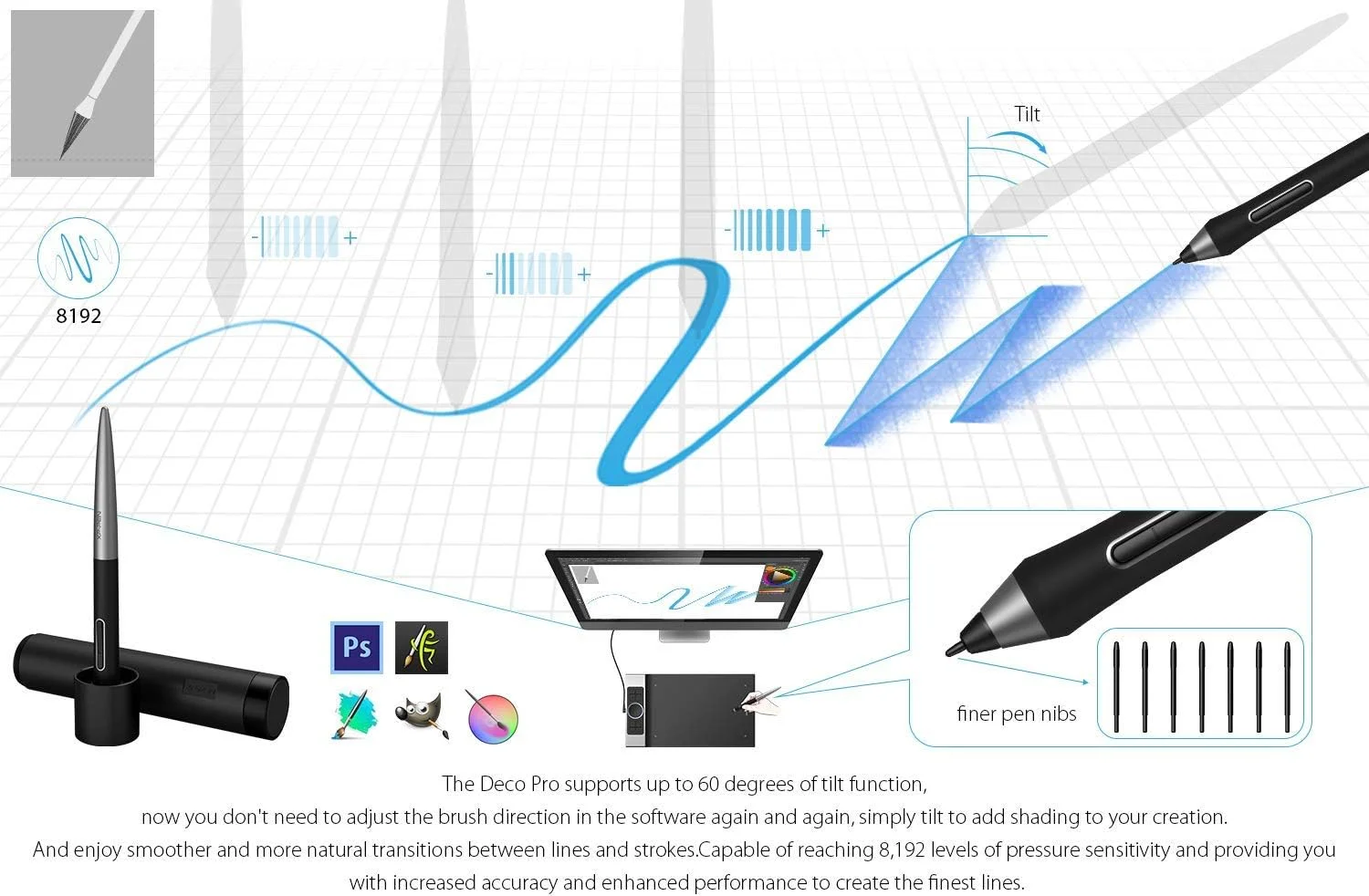 تبلت طراحی گرافیکی XP-PEN Deco Pro Medium، تبلت قلم دیجیتال فوق العاده نازک با عملکرد شیب، چرخ دوتایی و 8 کلید میانبر، 8192 سطح فشار، ناحیه کاری 11x6 اینچ
