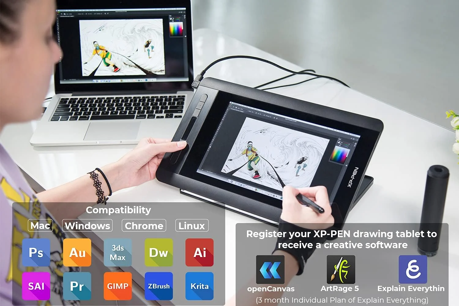 مانیتور طراحی گرافیکی XP-PEN Artist12 11.6 اینچی FHD PN06 بدون باتری به همراه قلم طراحی با پایه قلم چند منظوره و دستکش