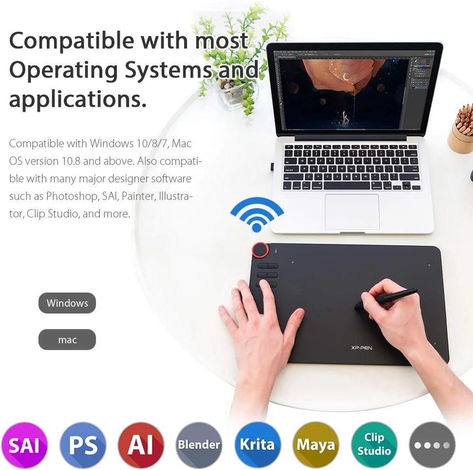 تبلت گرافیکی XP-PEN DECO03 با 8192 سطح حساسیت به فشار، دارای چرخ و قلم استایلوس پسیو - تبلت طراحی بی سیم/بلوتوث