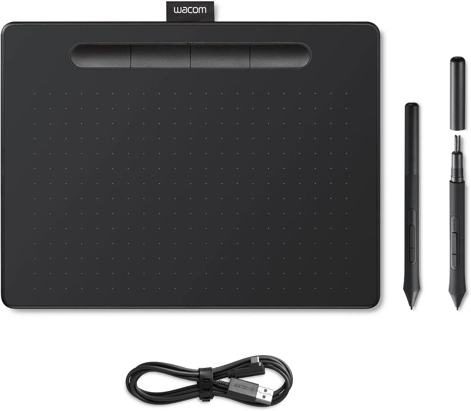قلم نوری وکام Intuos M مشکی - تبلت طراحی به همراه قلم، قلم بدون باتری و حساس به فشار، سازگار با ویندوز، مک و اندروید، تبلت ایده آل برای طراحی، گرافیک یا کار از راه دور
