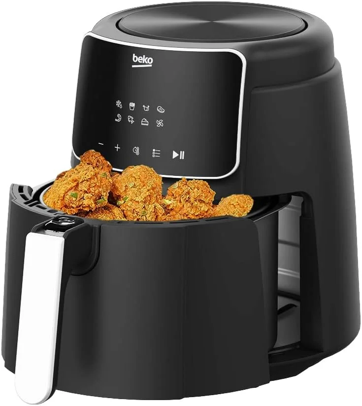سرخ کن بدون روغن بکو FRL 2244B با ظرفیت 3.9 لیتر، توان 1500 وات، پنل کنترل دیجیتال، دارای تنظیمات از پیش تعیین شده یخ زدایی، سیب زمینی سرخ کرده، بال مرغ، استیک، میگو، ماهی، کیک و عملکرد خشک کردن با هوا